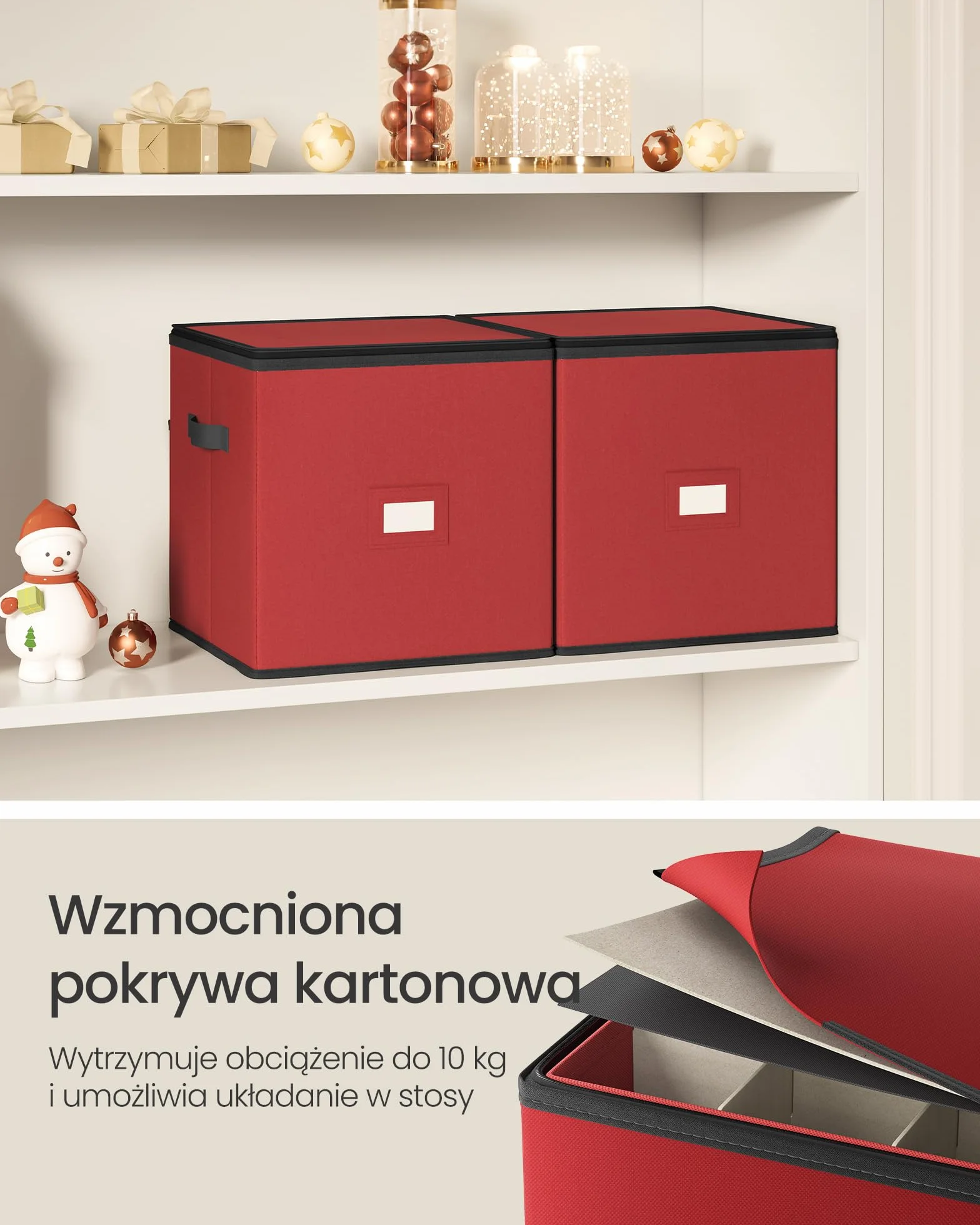 SONGMICS Pudełko do przechowywania dekoracji bożonarodzeniowych, 7,6 cm, 64 przegródki, sztaplowane pudełko do przechowywania bombek bożonarodzeniowych z pokrywką, podwójne zamki błyskawiczne