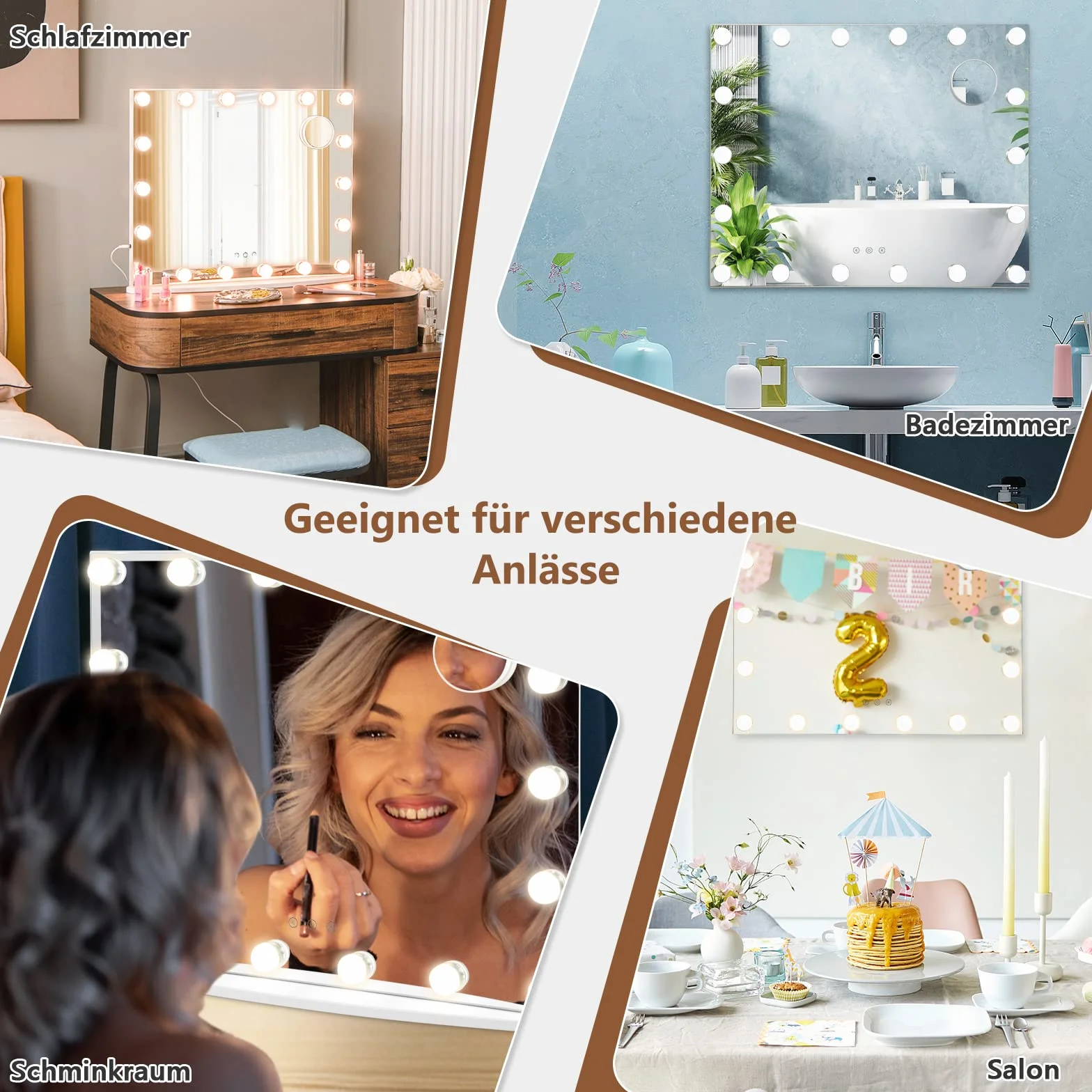 COSTWAY Lusterko do makijażu z oświetleniem 62,5 x 51 cm, 18 diod LED, lustro Hollywood z 3 kolorami światła i 4 jasnościami światła, inteligentny ekran dotykowy, lusterko kosmetyczne, 3-krotne