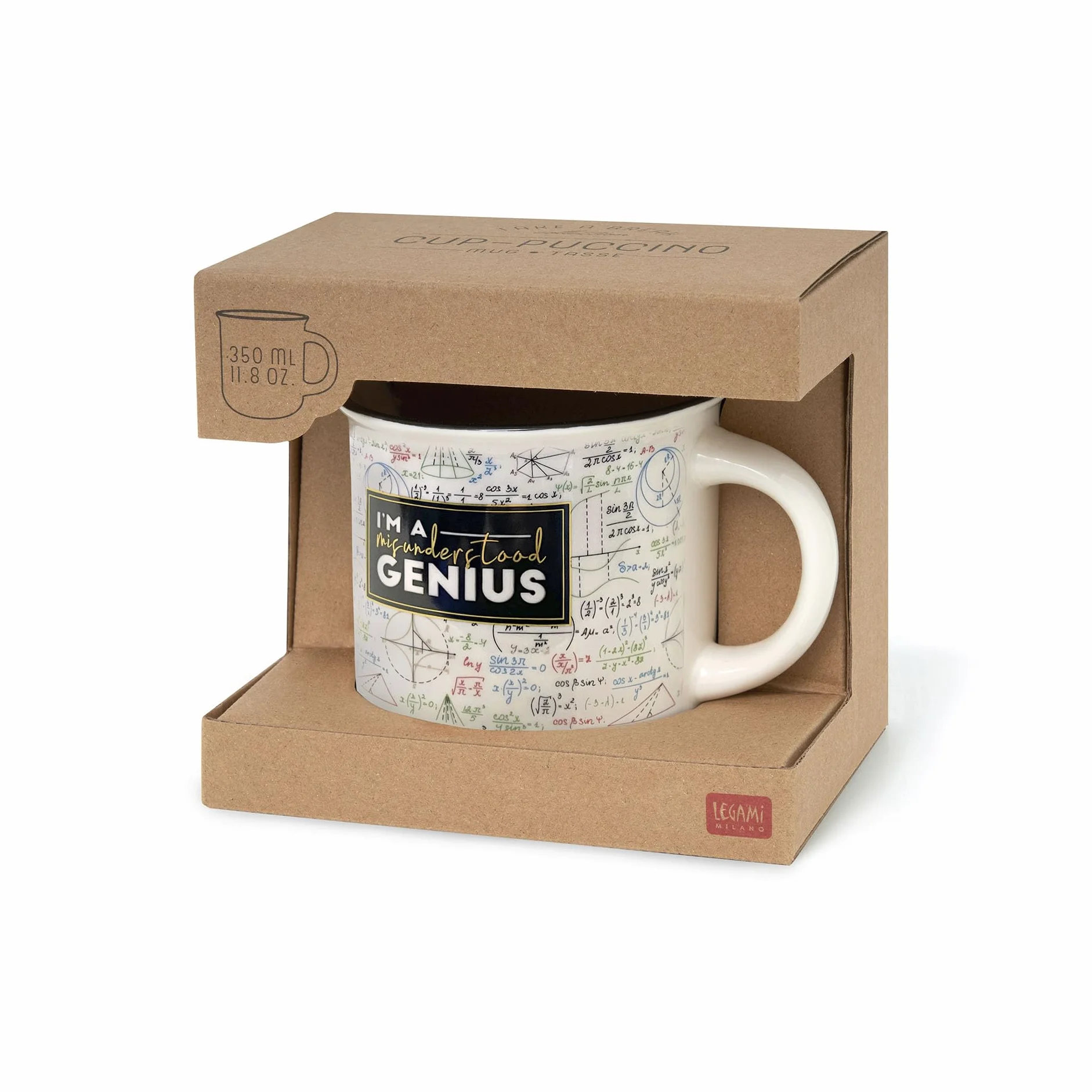 Legami - Porcelany kubek Cuppuccino New Bone China, kubek śniadaniowy, kubek kawy Thé można prać w zmywarce, średnica 10 cm, pojemność 350 ml, motyw geniusz