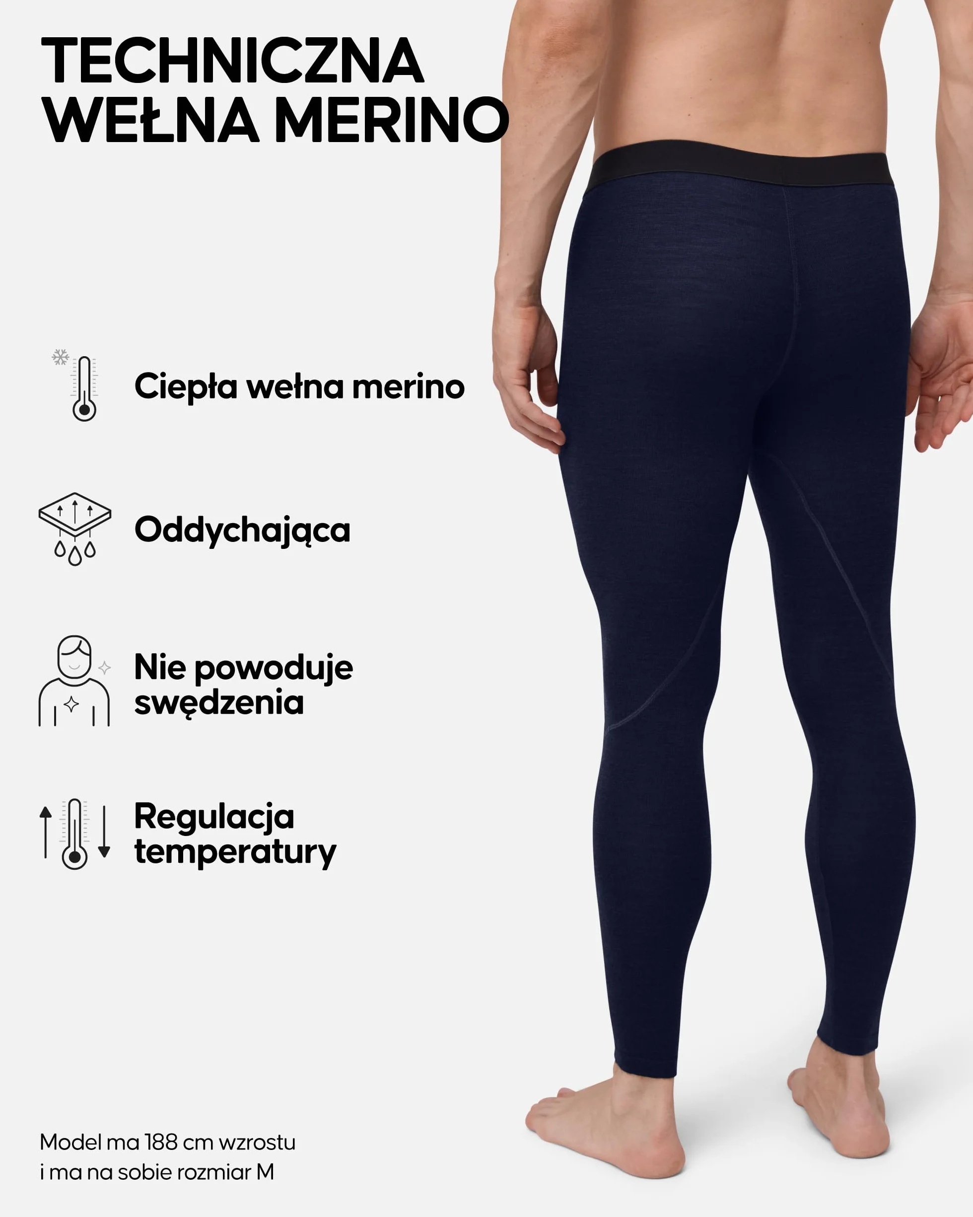 DANISH ENDURANCE Męskie Spodnie Termoaktywne Merino, Długie Legginsy Termiczne dla Mężczyzn, Kalesony Termoaktywne, z Rozporkiem lub Bez