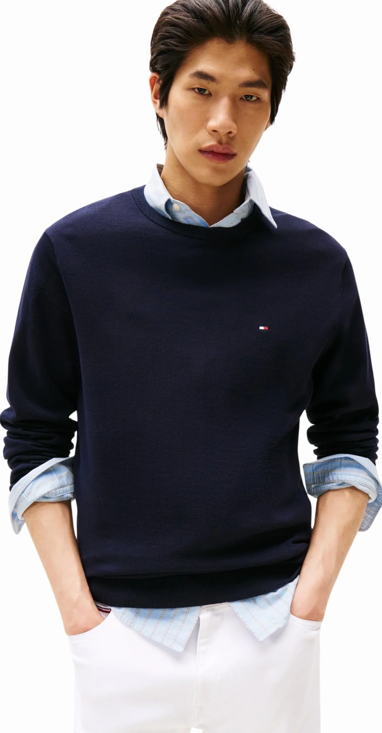 Tommy Hilfiger Męski sweter z bawełny Essential Crew Neck MW0MW14748, niebieski, M, Niebieski (pustynne niebo), M