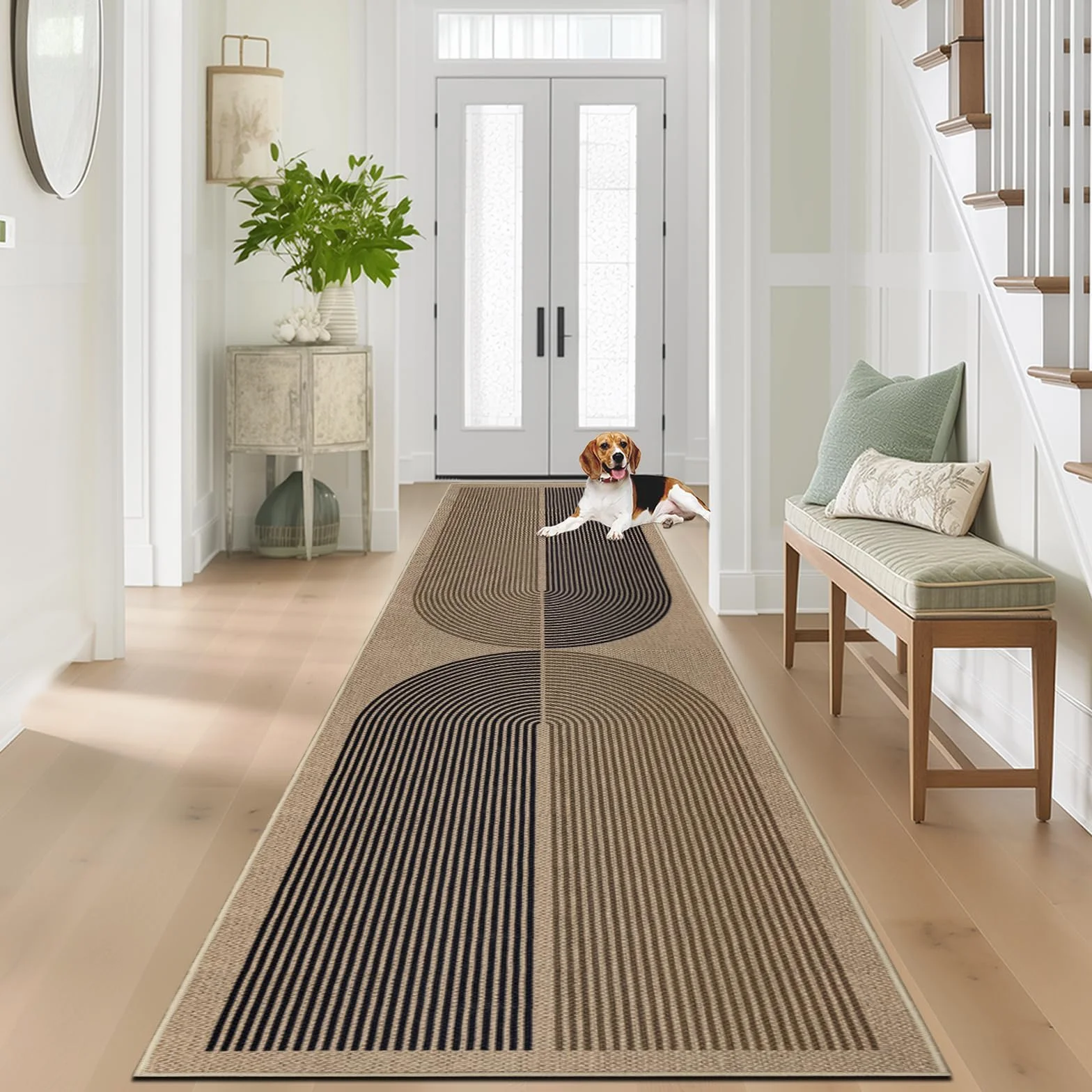 Capslpad Dywan, chodnik na korytarz, 80 x 300 cm, czarno-brązowy, jutowy, nadaje się do prania, antypoślizgowy dywan do salonu, korytarza, sypialni, na balkon