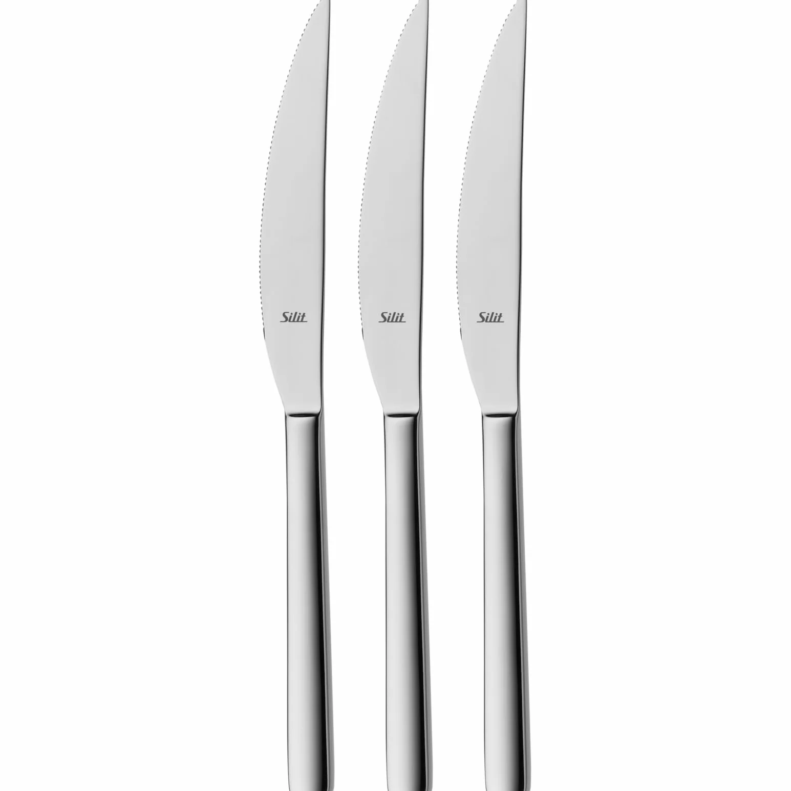 Silit Trend 3-częściowy zestaw noży do steków, 23,2 cm, ostrze ze stali nierdzewnej ze szlifem falistym, kute noże, noże do pizzy, trwałe, odporne na zarysowania, nadają się do mycia w zmywarce