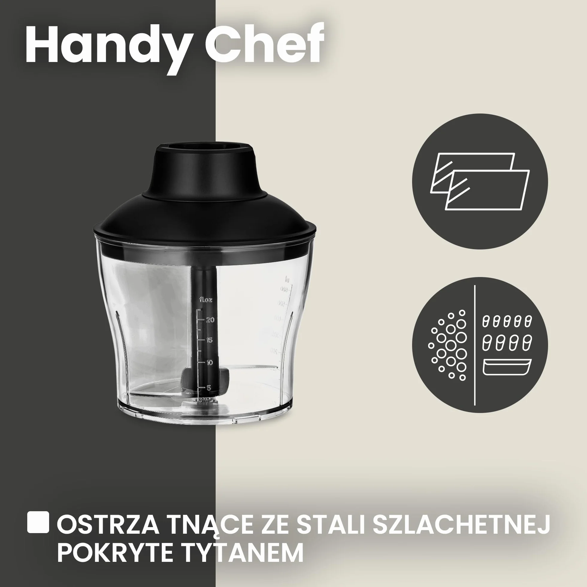 ZEEGMA Handy Chef blender ręczny 5w1 wielofunkcyjny o mocy 1500W, zestaw końcówek: blendująca, miksująca, ubijająca, hak do mieszania, malakser 0,6 l, pojemnik 0,8l, tryb turbo, regulacja prędkości