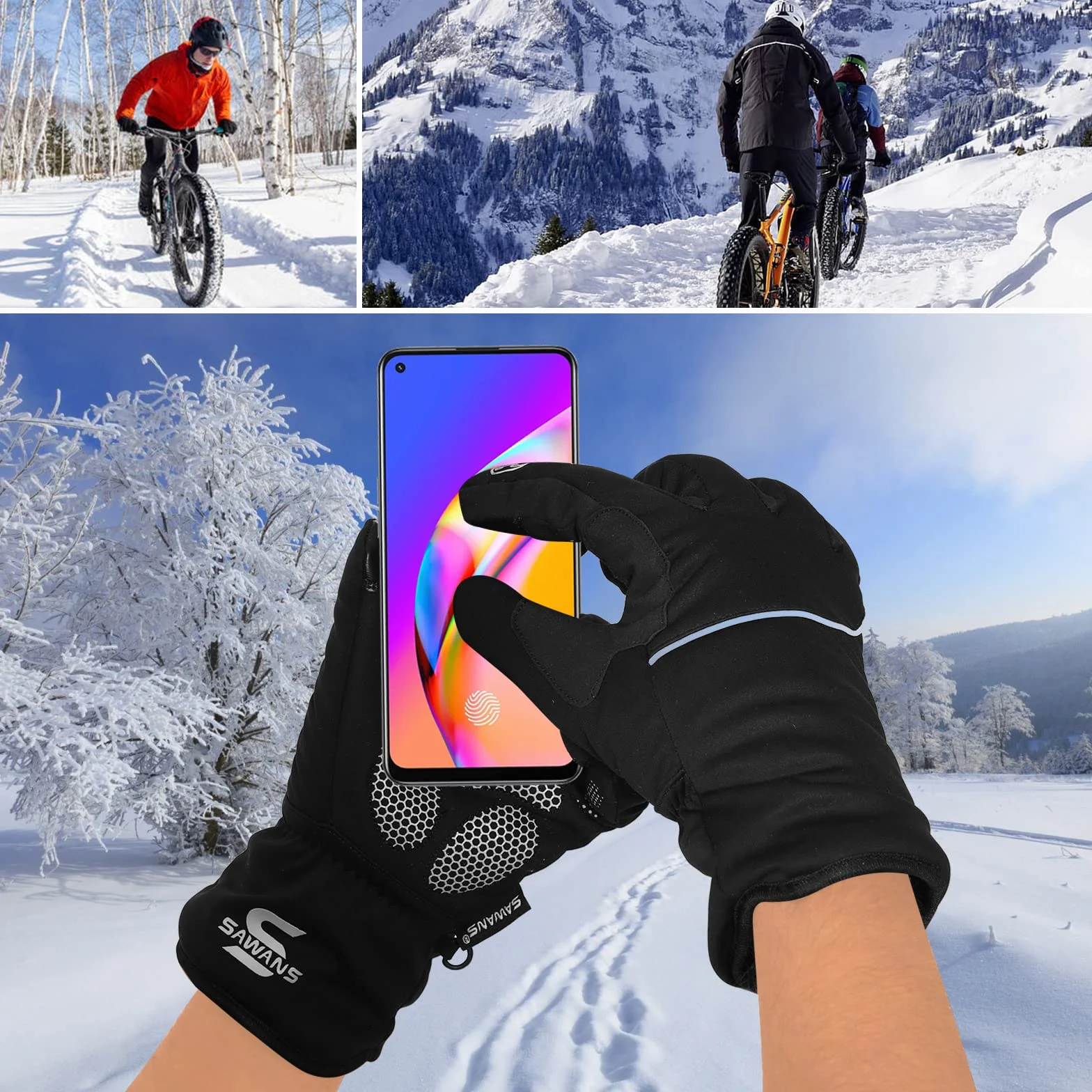 Wodoodporne i wiatroszczelne termiczne rękawice zimowe Thinsulate ekran dotykowy narciarstwo MTB antypoślizgowe kolarstwo snowboard wyściełane dłonie rękawice do roweru górskiego mężczyźni kobiety