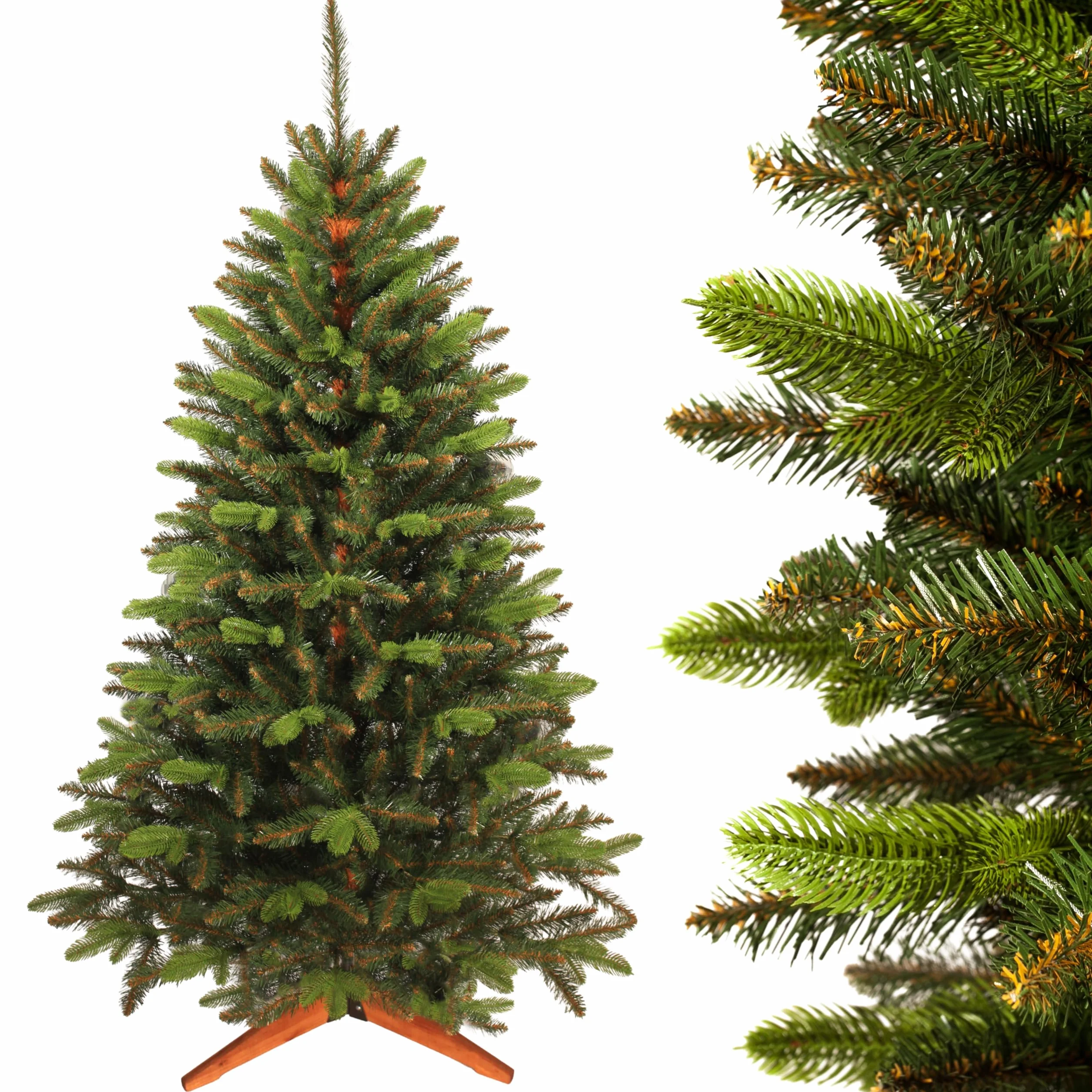 SMEREKA® Sztuczna choinka 150 cm z drewnianym stojakiem Realistyczna