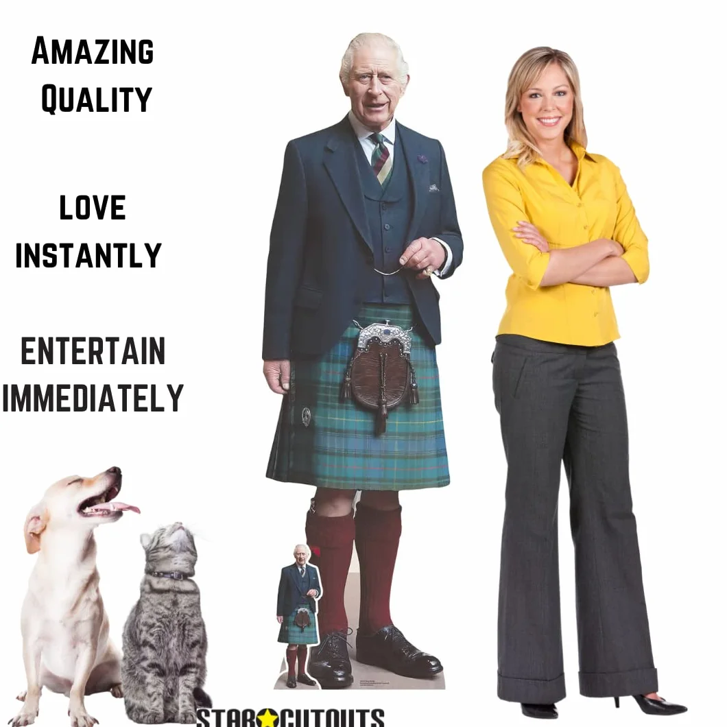 Star Cutouts SC4212 King Charles Kilt dekoracja koronacyjna króla Karola profesjonalna jakość druku z bezpłatnym wycięciem koronacyjnym Mini King Charles
