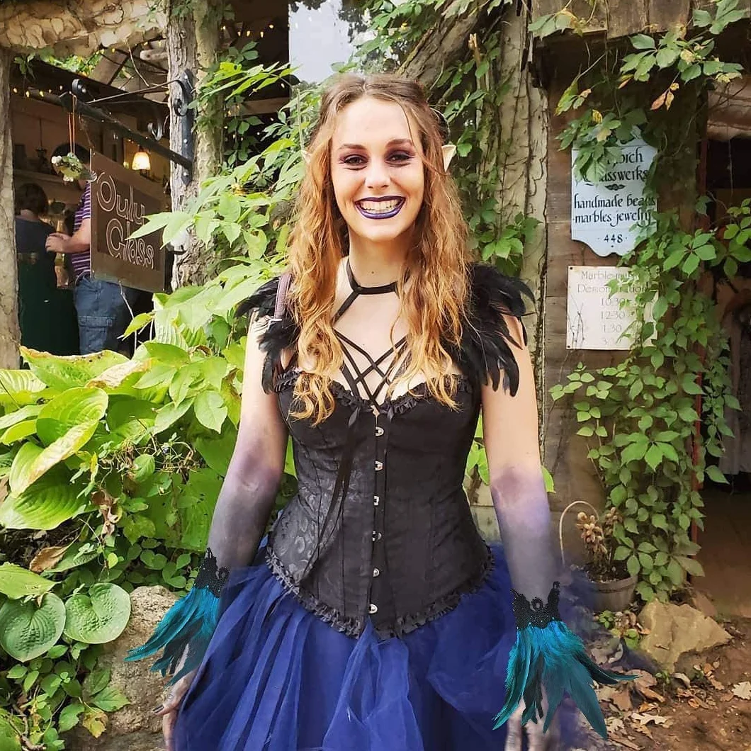 keland Mardi Gras Kostium gotycka bransoletka z piórami, na Halloween, zestaw 2 sztuk (kwaśny niebieski)