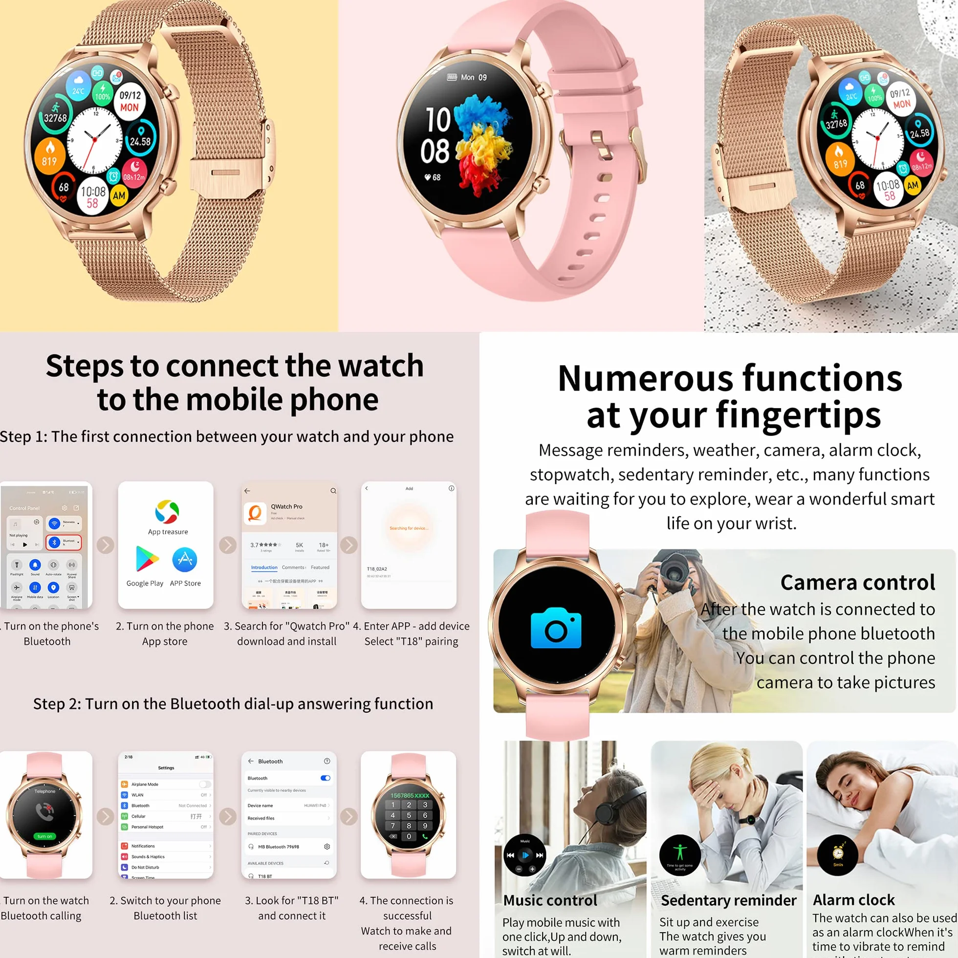 Smartwatch damski z funkcją telefonu, 2022 1,32" HD, z pełnym ekranem dotykowym, z połączeniami Bluetooth, IP67 Fitness Tracker SpO2, pulsometr monitor snu, kalorie, Android iOS (złoty)
