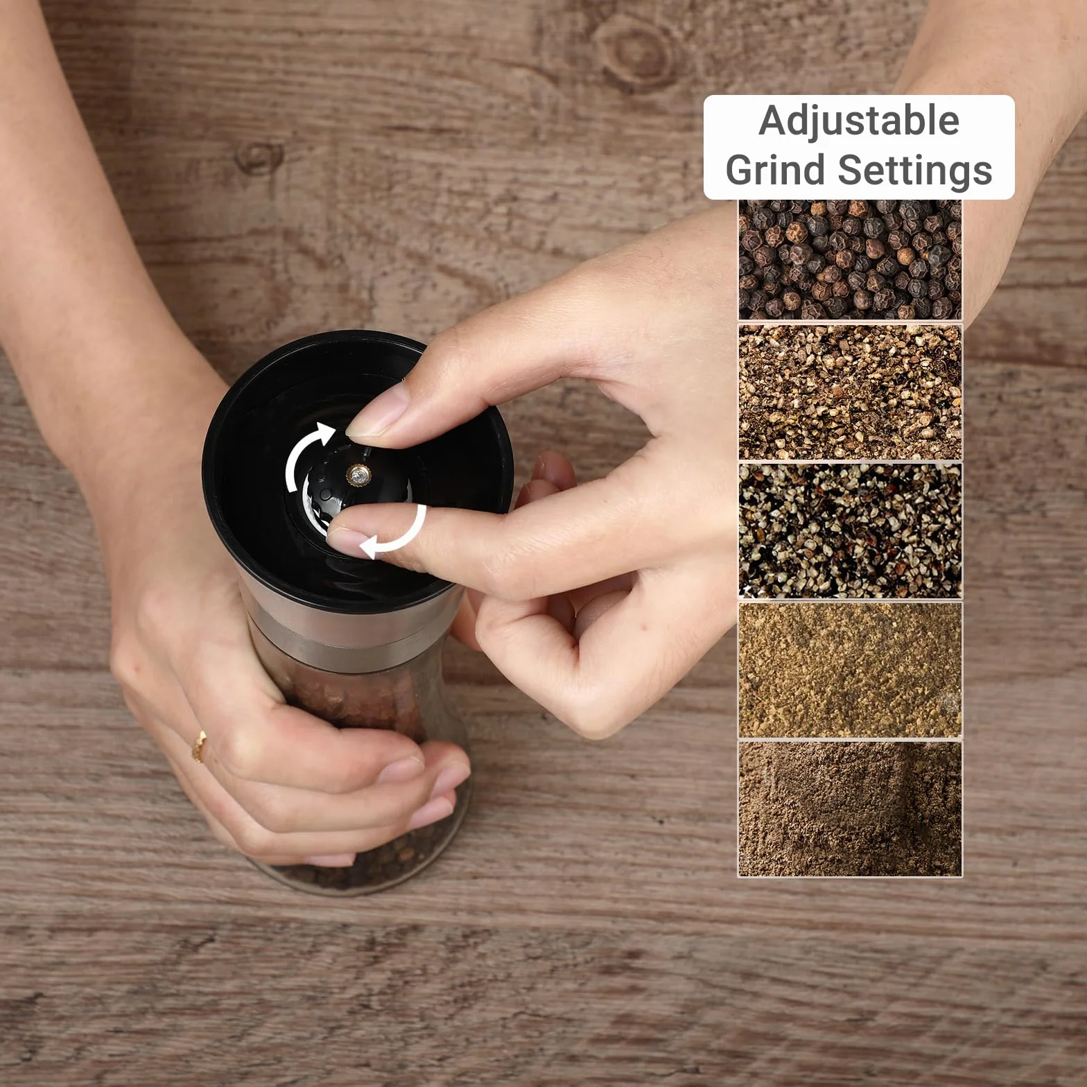 Młynki do Soli i Pieprzu ze Stali Nierdzewnej, Zestaw 2 szt. 190ml, Korpus Szklany, Żarna Ceramiczne