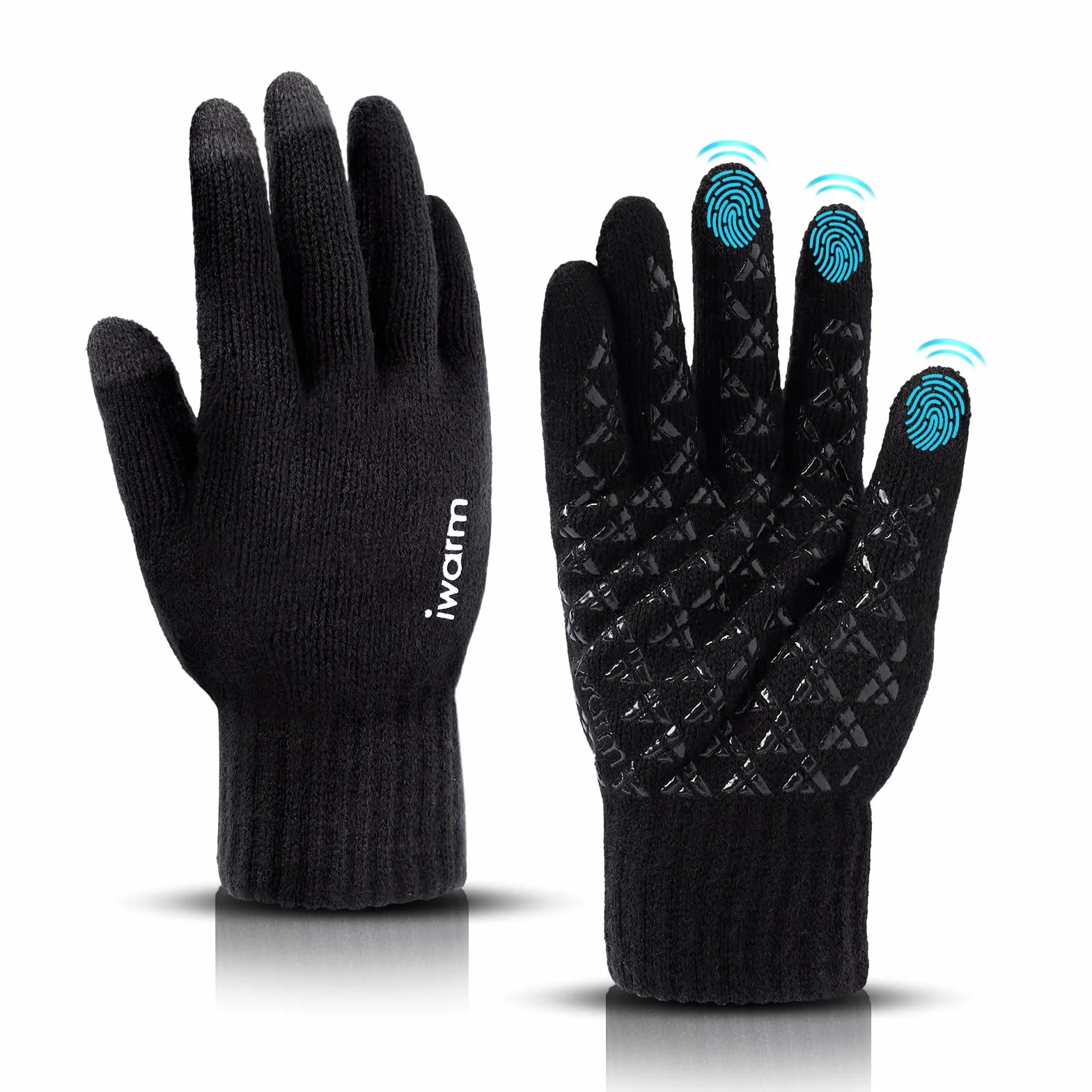 Touchscreen Gloves, Unisex Sports Glove, Outdoor Running Gloves, Ciepłe wiatroodporne zimowe z Antypoślizgowy Uchwyt z polaru do biegania, turystyki pieszej (Czarny)