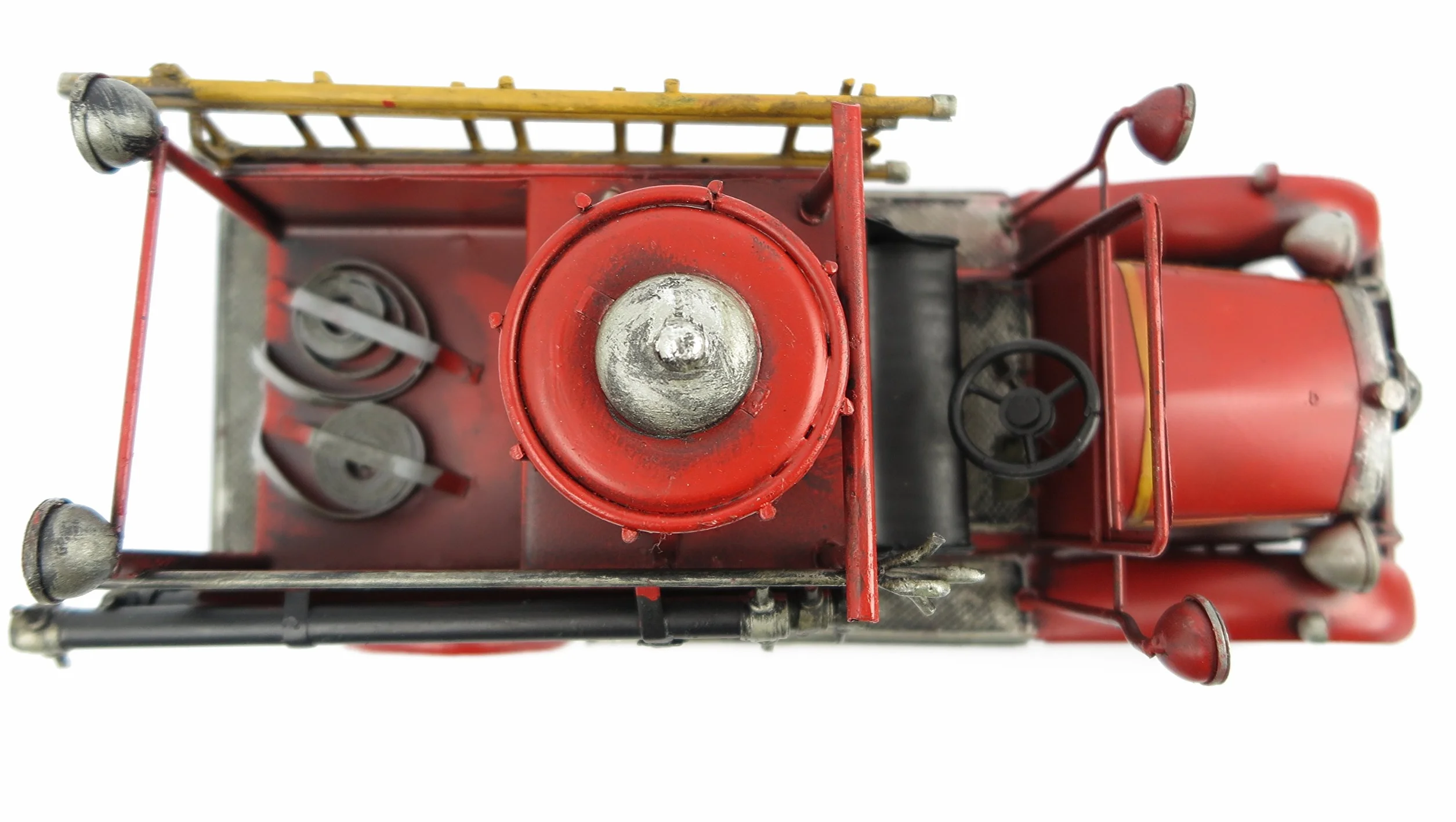 Samochód blaszany oldtimer wóz strażacki czerwony retro dekoracja Shabby Vintage