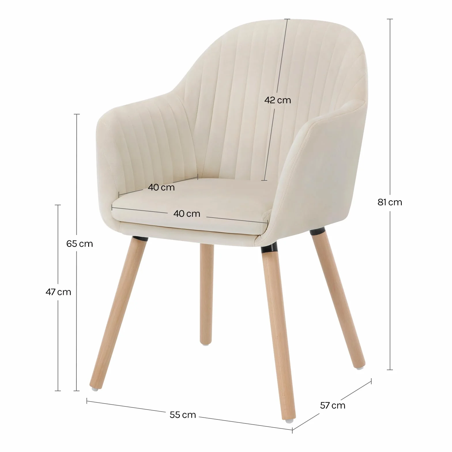 WOLTU 2 x krzesło do jadalni, krzesło kuchenne, tapicerowane, do salonu, designerskie krzesło z podłokietnikami, aksamitne, lite drewno, kremowo-biały BH95cm-2