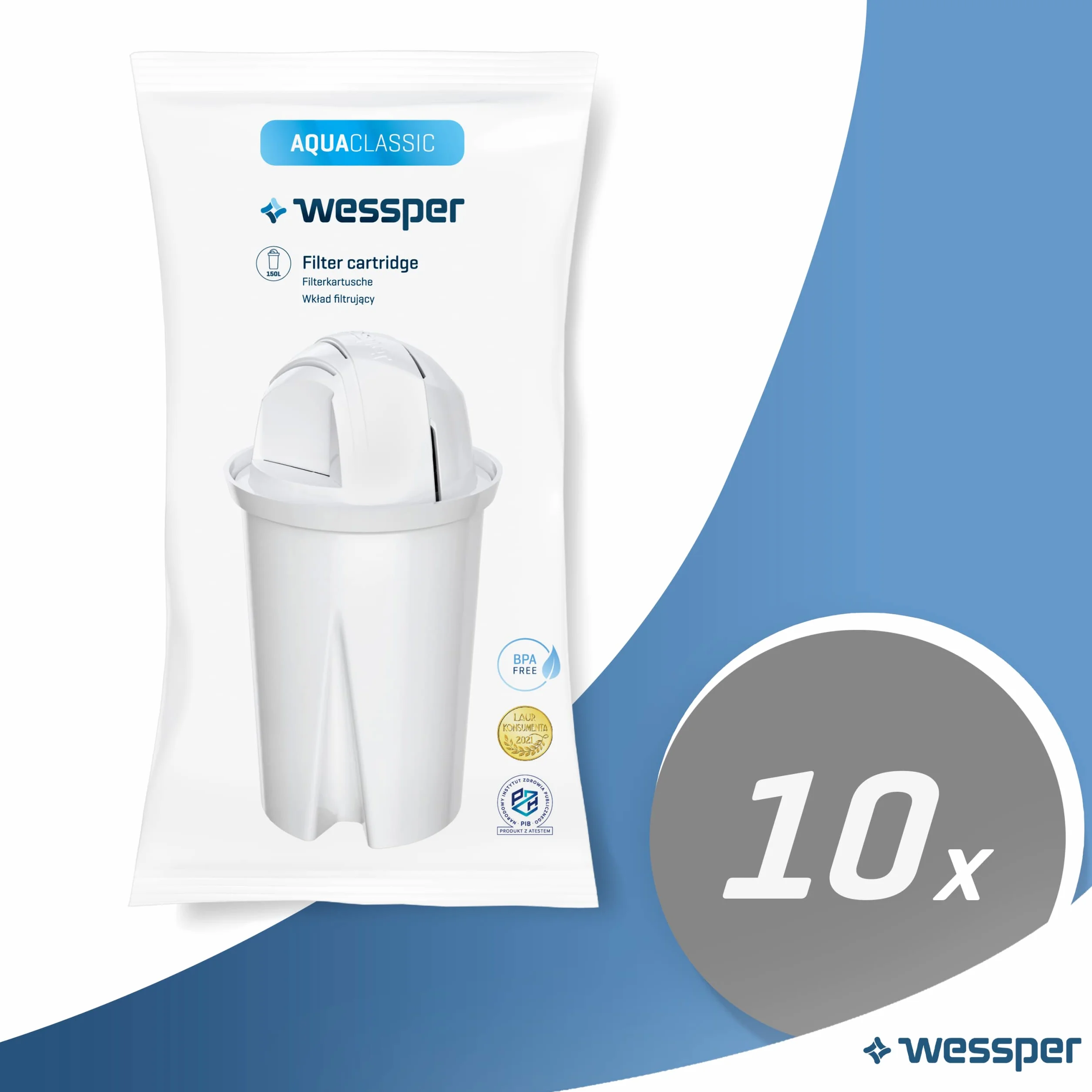 Wessper AquaClassic wkłady filtrujące kompatybilne z Brita Classic, Dafi Classic 10 sztuk