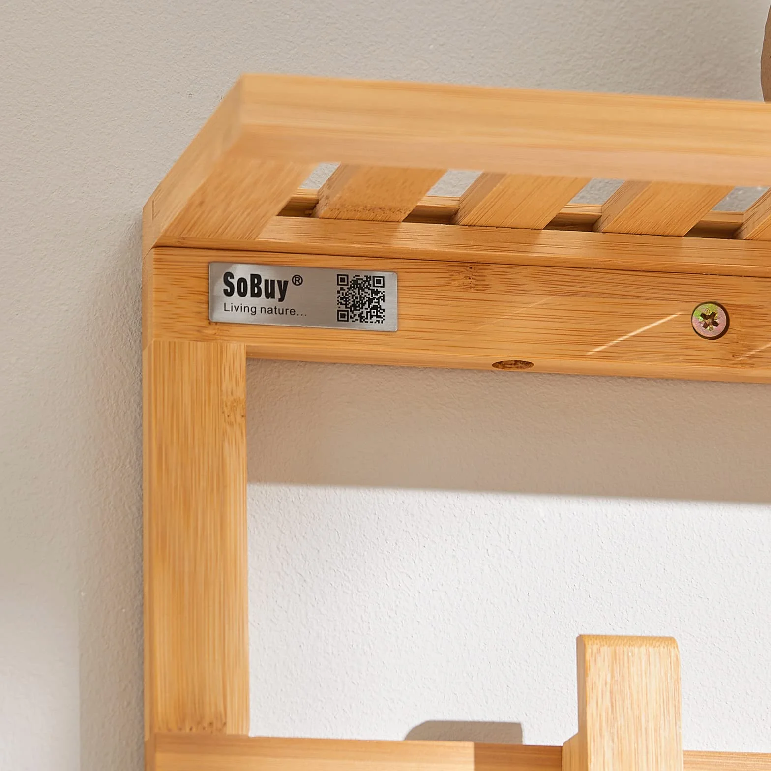SoBuy FHK06-N Półka na ścianę bambusowa z 6 hakami