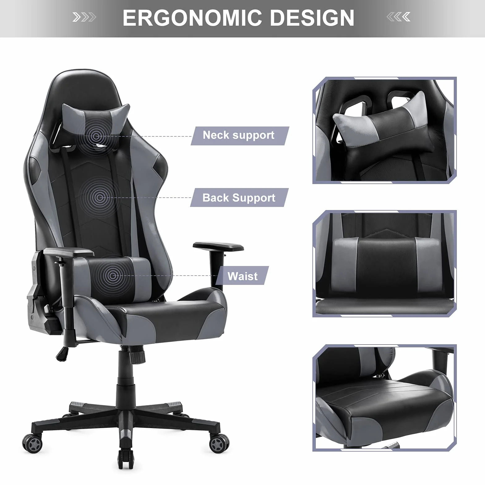 IntimaTe WM Heart Ergonomiczne krzesło gamingowe z regulowanym oparciem i podłokietnikami, obrotowe skórzane