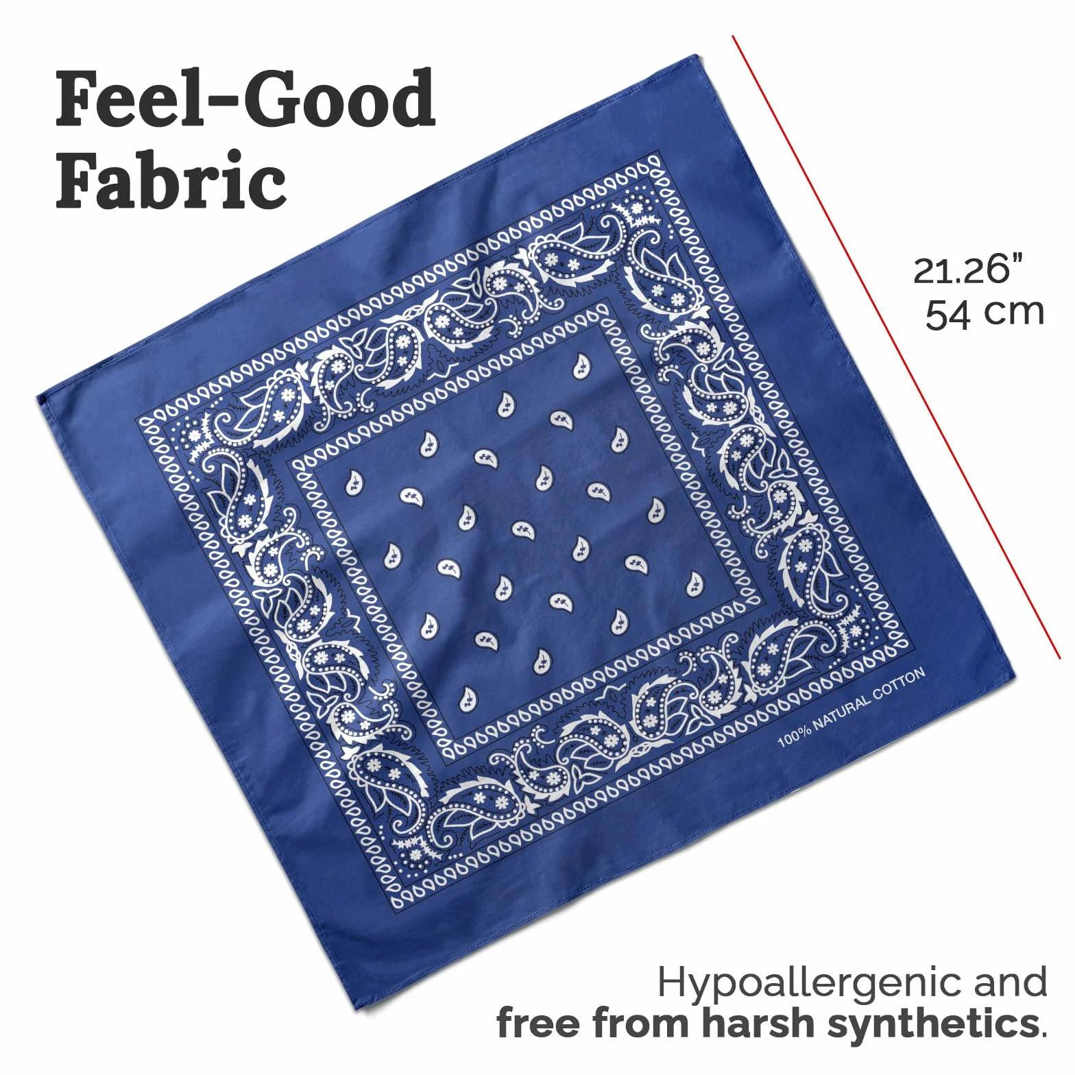 AURAE Bandana w 100% z bawełny i naturalnych włókien, królewski błękit, chustka bez poliestru, miękka, trwała i nadająca się do prania w pralce, dla mężczyzn i kobiet, uniseks i dzieci