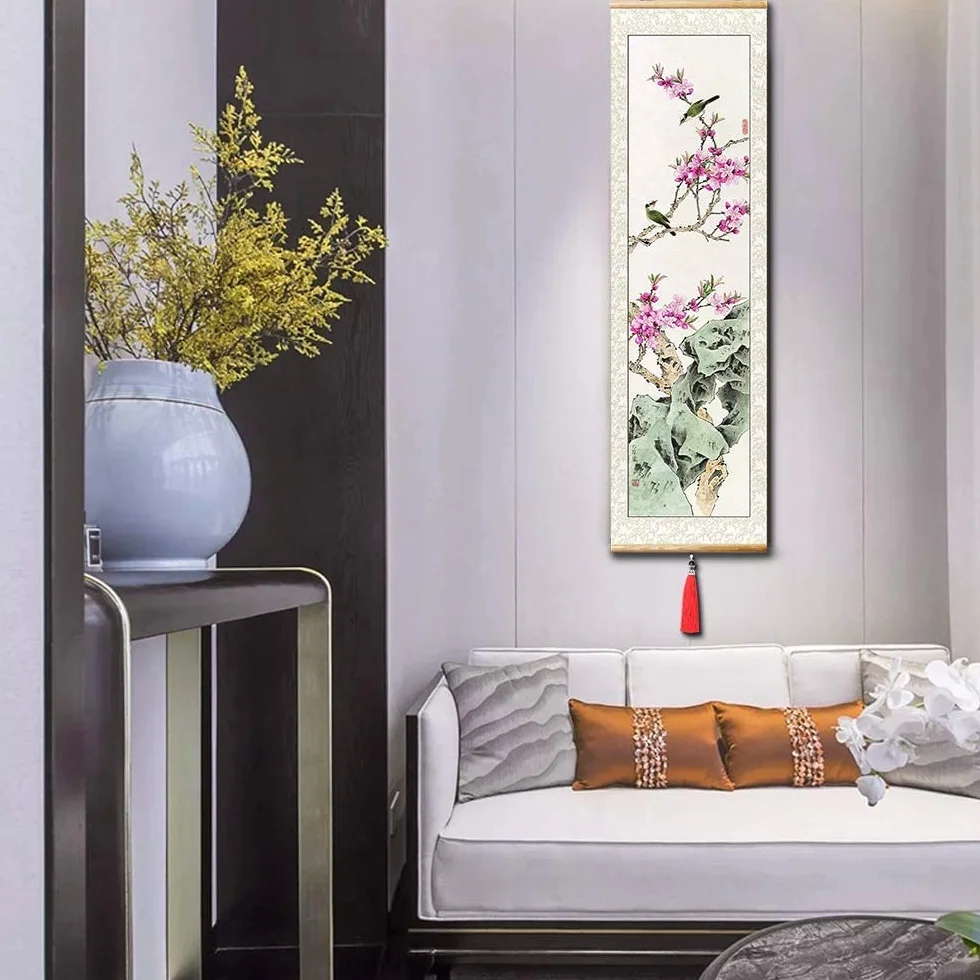 Azjatyckie malarstwo jedwabne zwój dekoracje ścienne chińska sztuka Feng Shui