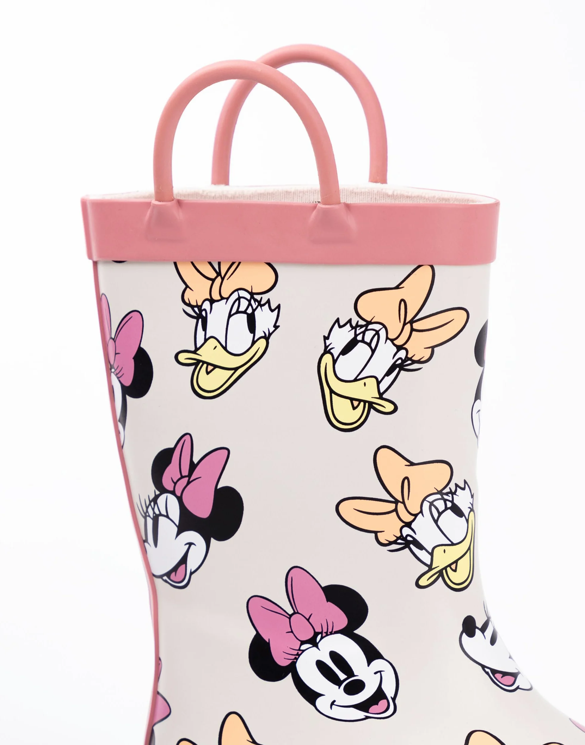 Disney Dziewczynki kalosze z myszką Minnie | Dziecięce kalosze z uchwytem Minnie i Daisy z nadrukiem na całej powierzchni w kolorze beżowym i różowym, wodoodporne, łatwe do wciągania gumowe buty dla