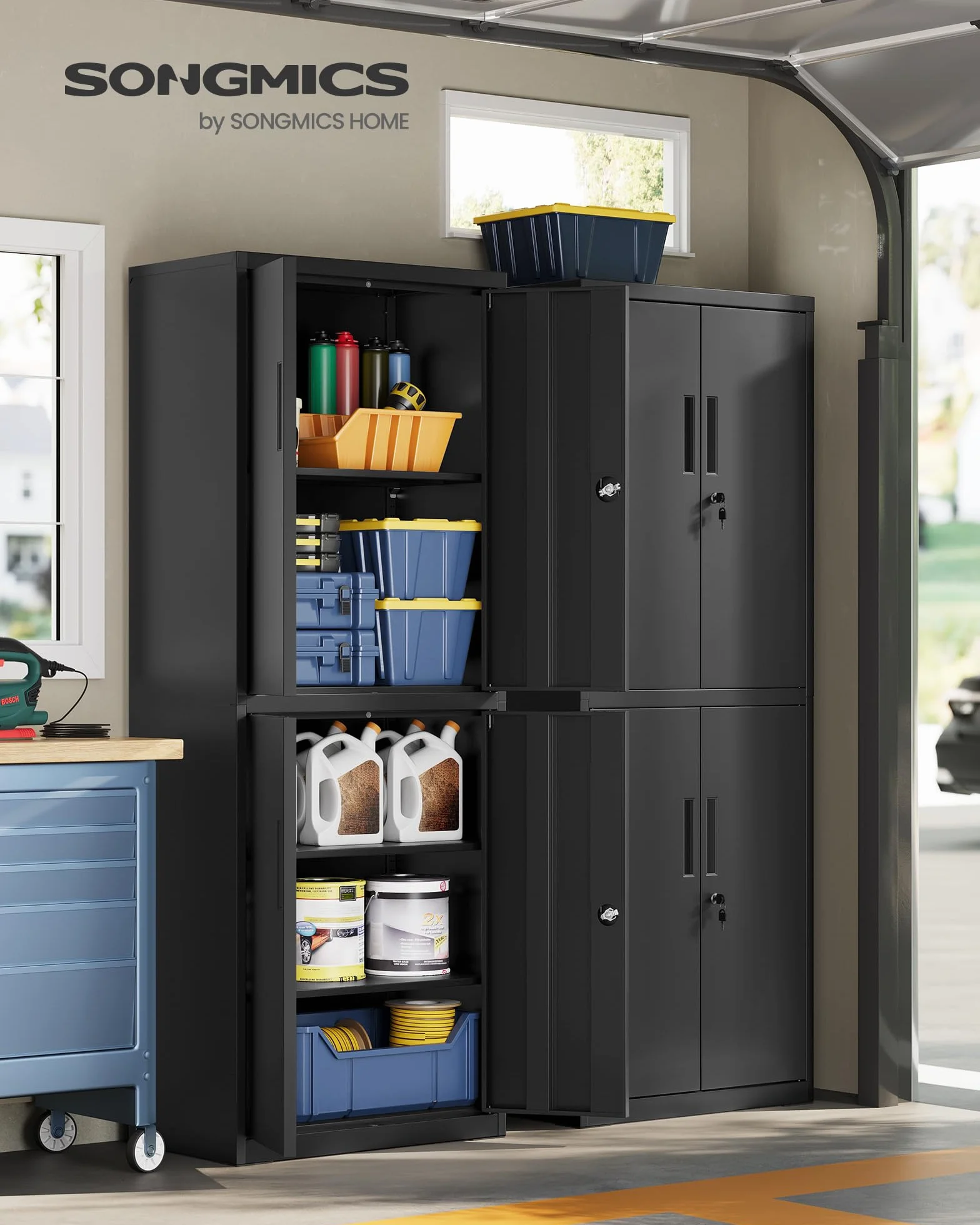 SONGMICS Szafka na dokumenty 4 drzwi 5 półek 40x60x180 cm stalowa matowa czerń
