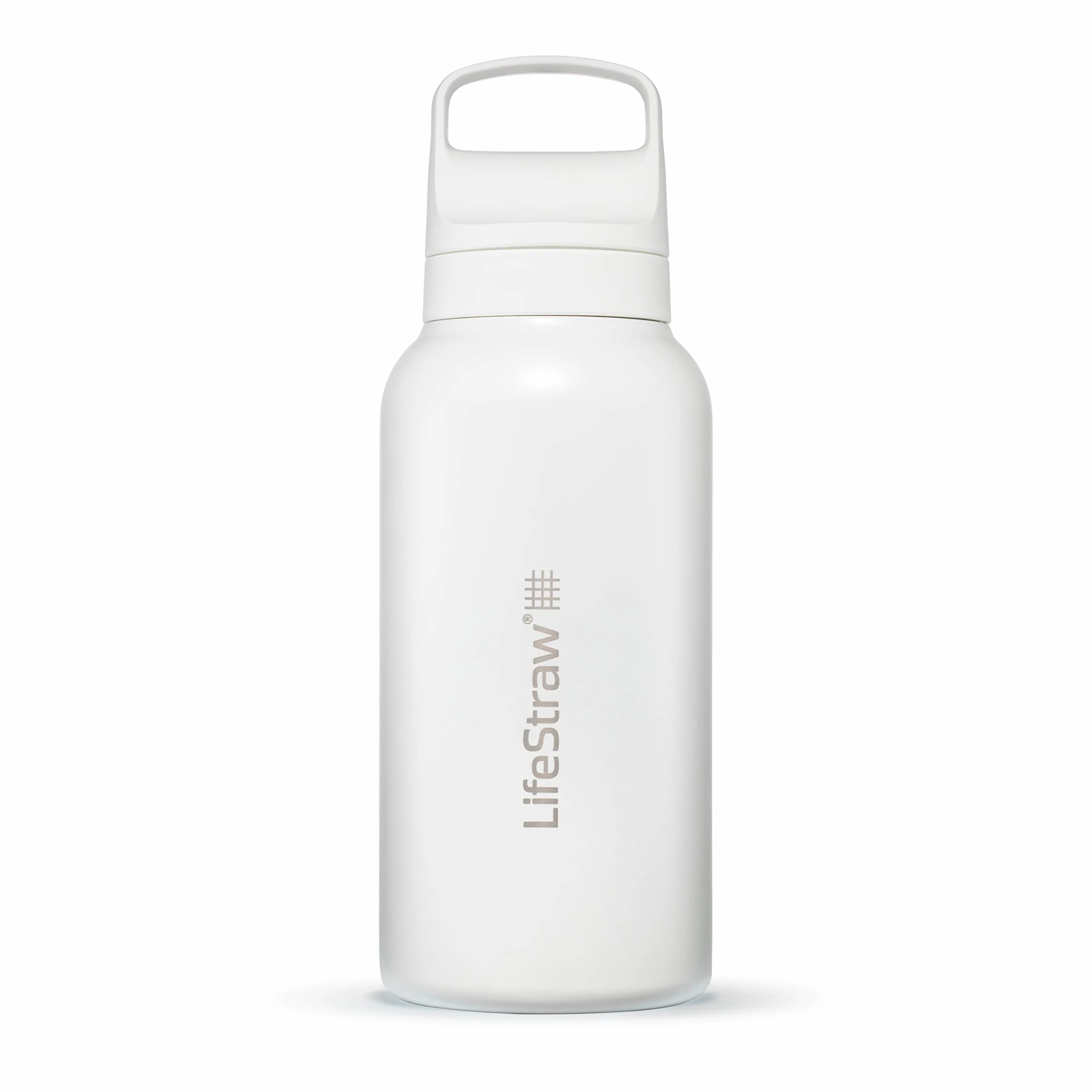 LifeStraw Seria Go – izolowana butelka z filtrem wody ze stali nierdzewnej do podróży i codziennego użytku, usuwa bakterie, pasożyty i mikroplastiki, poprawia smak, 1 l, biały polarny