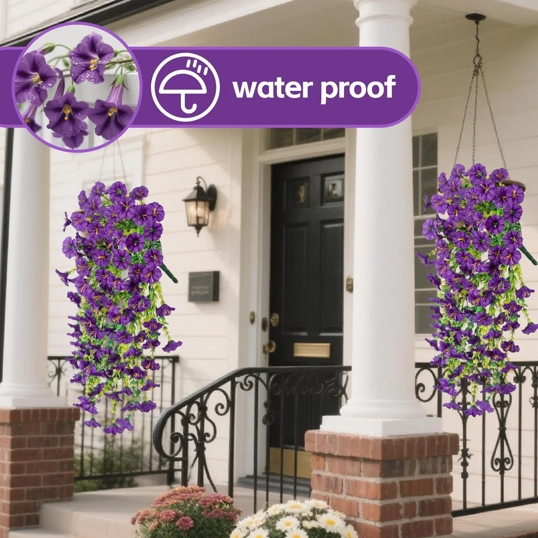 Sztuczne kwiaty wiszące petunia 2-częściowe fioletowe do ogrodu balkonu