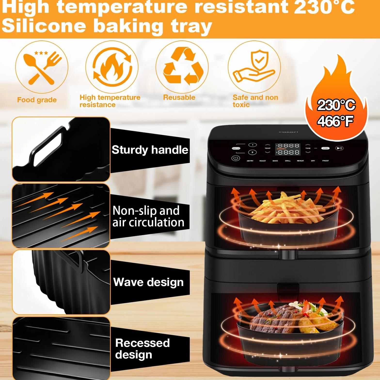 2 szt. Airfryer akcesoria do Cosori Turbo Tower 10,8 l, Double Stack Airfryer, silikonowa forma do frytkownicy na gorące powietrze, akcesoria do COSORI DC111, DC112 i DC113S (6,5 l i 4,3 l)