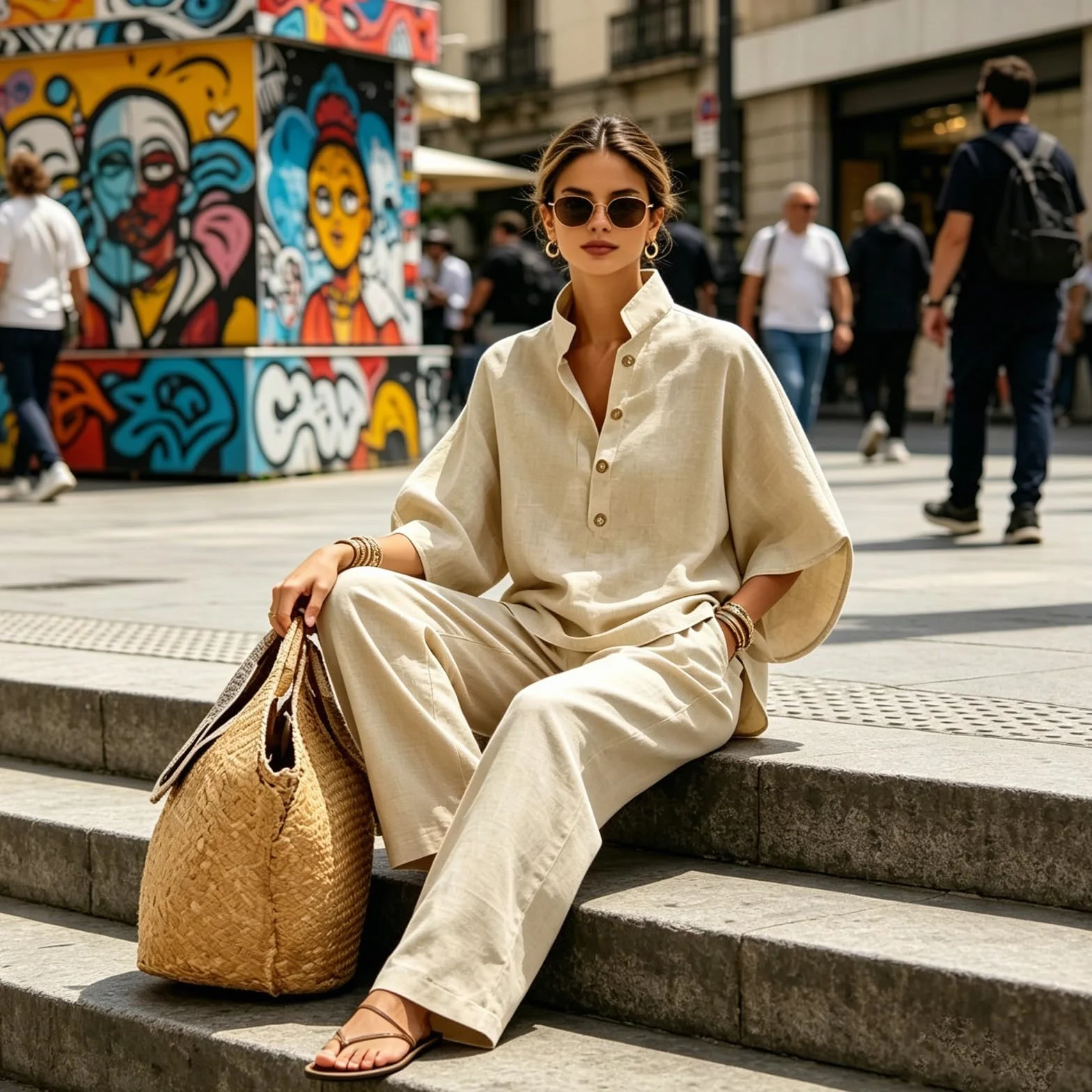 Damski bawełniany strój dwuczęściowy Batwing Sleeve Top i szerokie nogawki zestaw casualowy luźny krój letni odzież podróżna