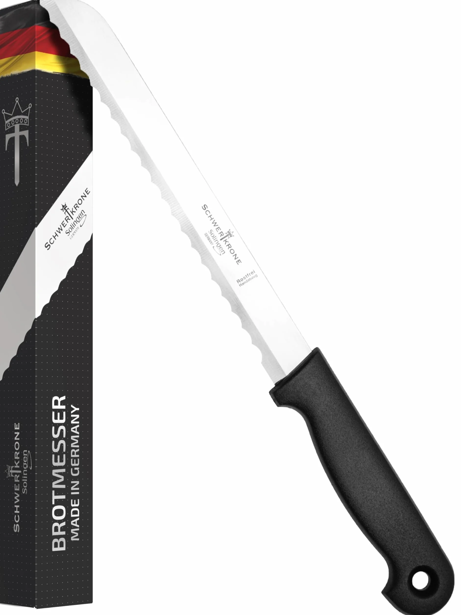 Schwertkrone® Nóż do chleba z falowanym ostrzem [WYPRODUKOWANO W SOLINGEN - NIEMCY] - Bread Knife - Duży nóż do chleba z uchwytem - Nóż do krojenia bułek i chleba - Nóż piłkowy ze stali nierdzewnej