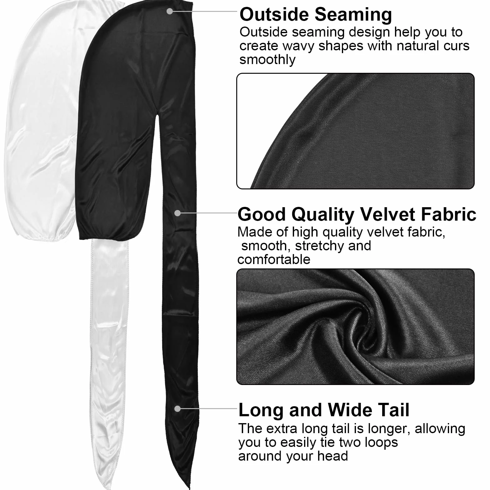2 szt. Jedwabisty Durag Męski Kapelusz Miękki Pirate Durag, Unisex Elastyczna czapka Waves z długimi ogonami i szerokimi paskami, oddychająca czapka Durag Pirate Hat dla kobiet mężczyzn