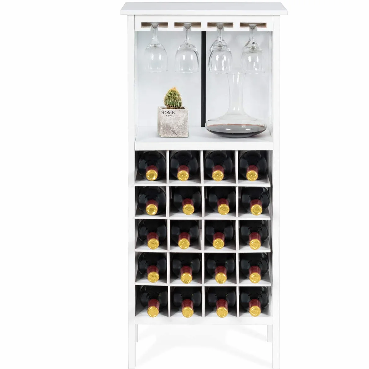 COSTWAY Szafka na wino 20 butelek drewniany regał z uchwytem na szkło 42x24,5x96 cm biała