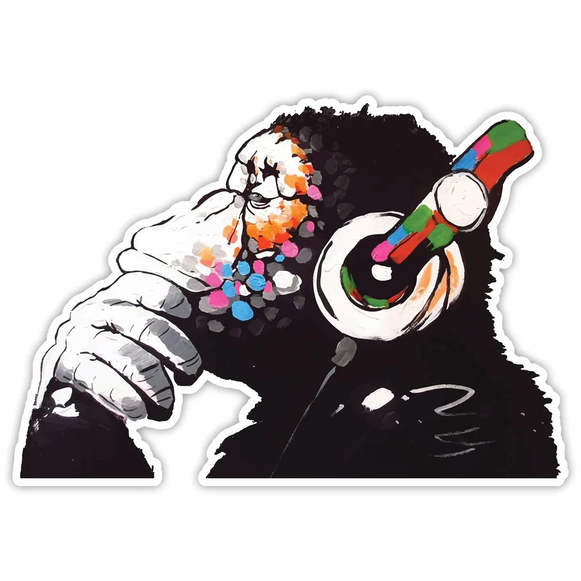 Projekt słuchawek Banksy Thinker, małpa, sztuka ścienna, graffiti, naklejka winylowa, miejska sztuka, okno, samochód, naklejka na laptopa, rozmiar M, 10 x 7 cm, 2 szt