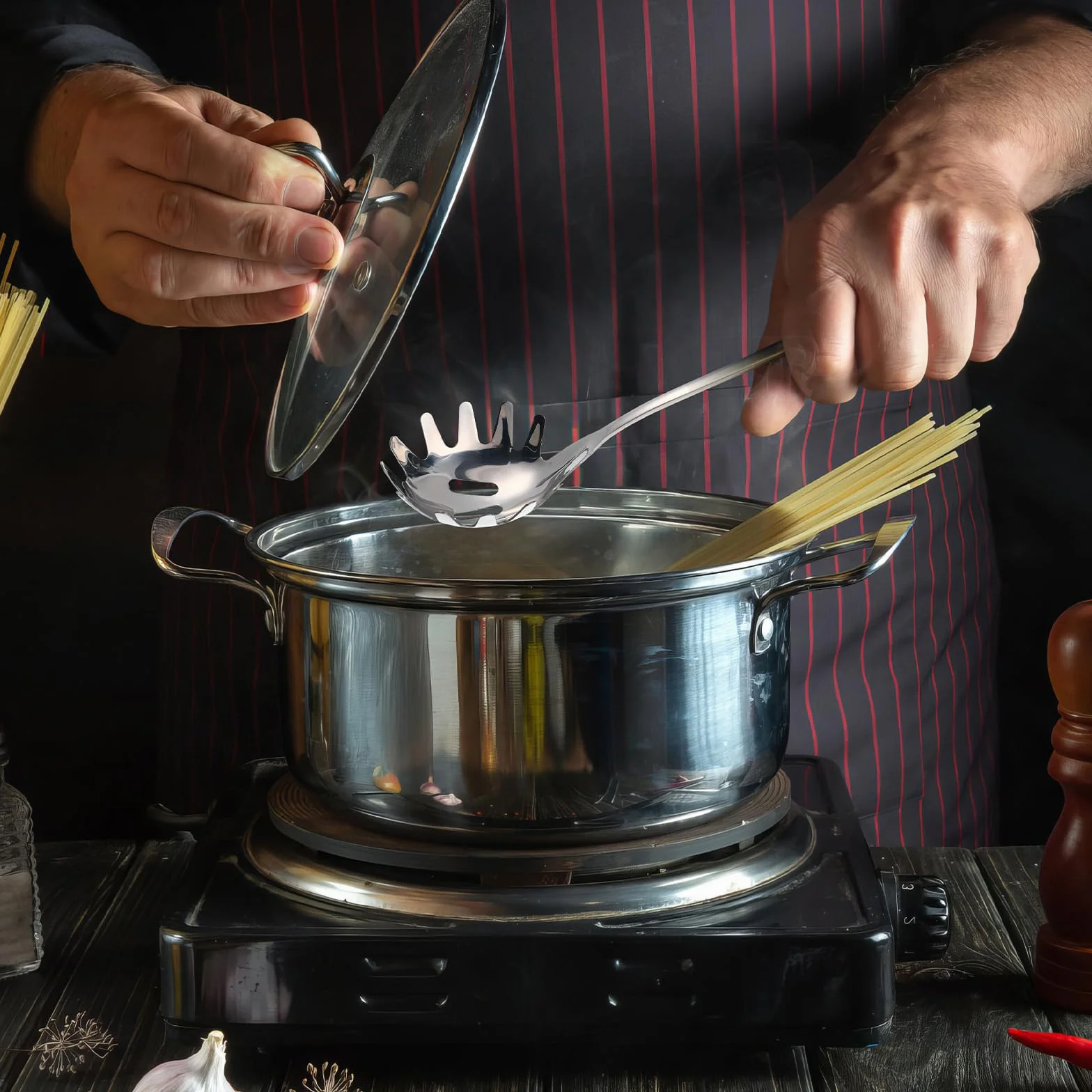 DOITOOL Łyżka do spaghetti ze stali nierdzewnej, widelec do makaronu