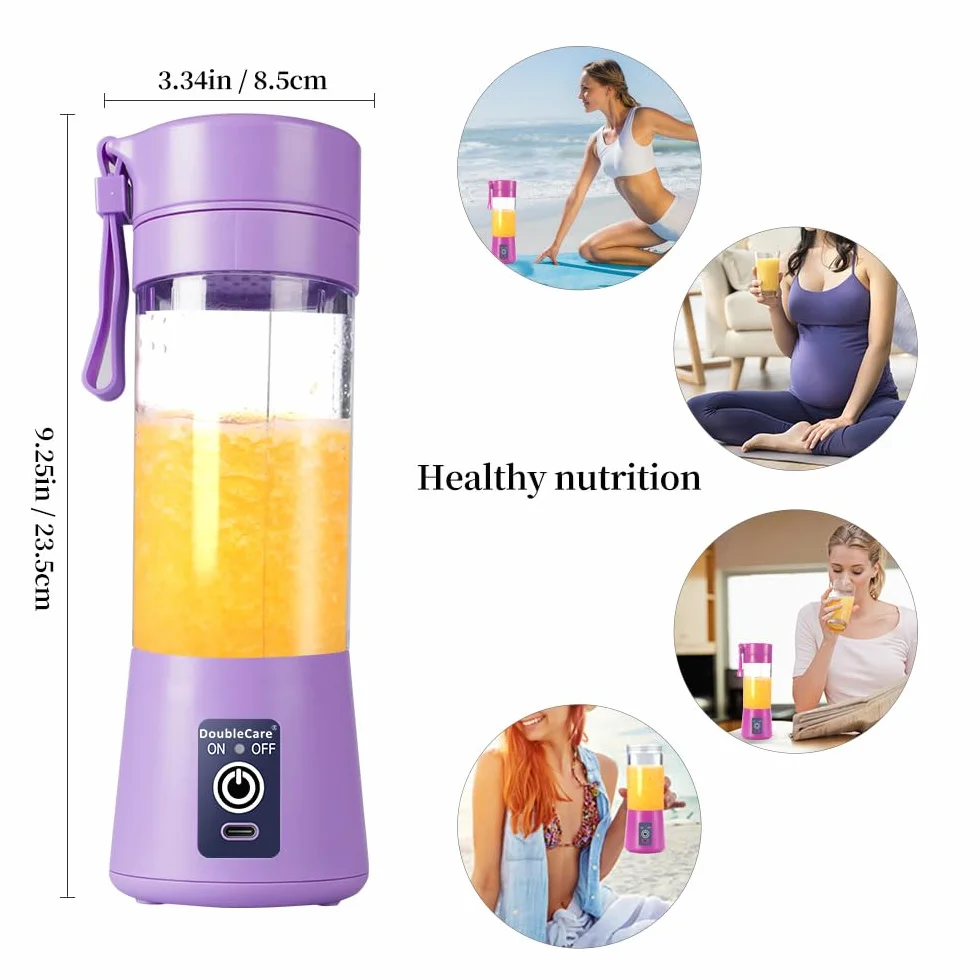 Przenośny blender USB 380 ml, sześć ostrzy, jasnofioletowy