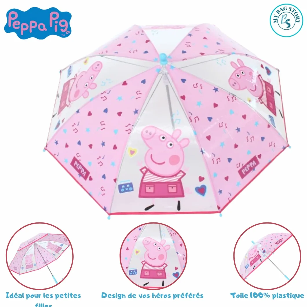 mybagstory parasol dziecięcy - Świnka Peppa - różowy, przedszkole, wakacje, parasol dziewczęcy, 73 cm, pomysł na prezent, lekki, kompaktowy, otwieranie ręczne - odporny na zaciśnięcie