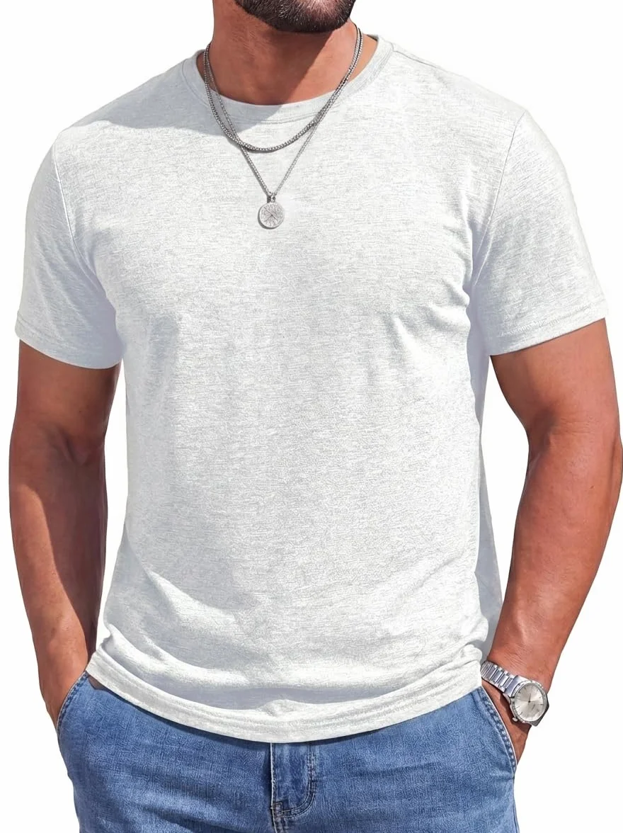 Runcati Męski T-shirt z krótkim rękawem, okrągły dekolt, na lato, slim fit, lekka koszulka treningowa, basic, jednokolorowa, biznesowa