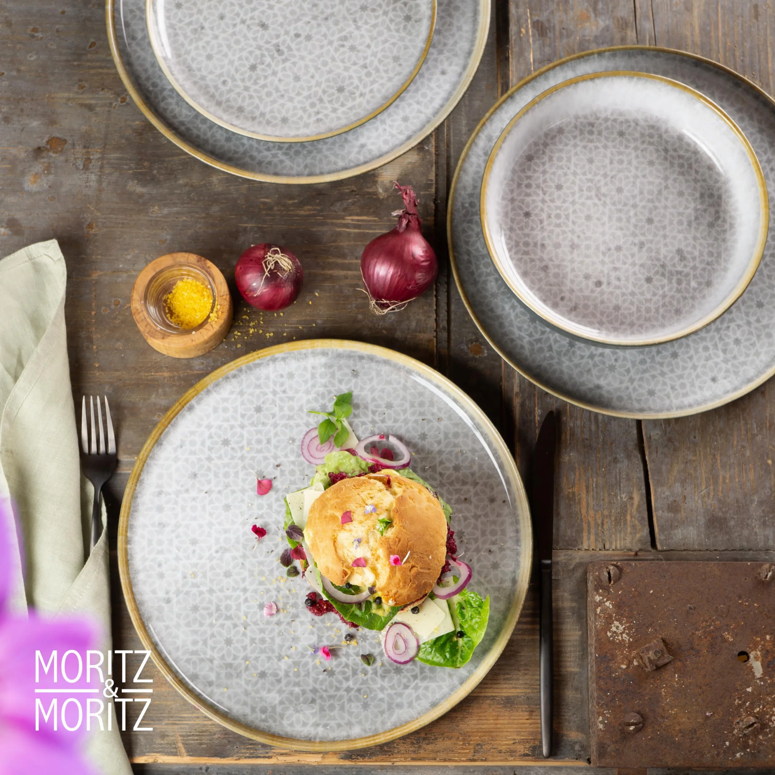 Moritz & Moritz TERRA 18-częściowy zestaw naczyń porcelanowych dla 6 osób subtelna szarość