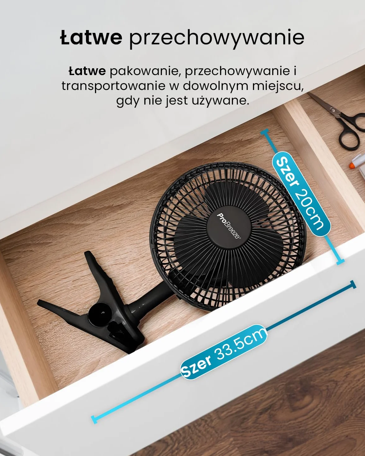 Pro Breeze Mały Wiatrak Wiatraczek z Klamrą, Biurowy Wentylator z Klipsem, Średnica 15 cm, 15 Watt, Czarny
