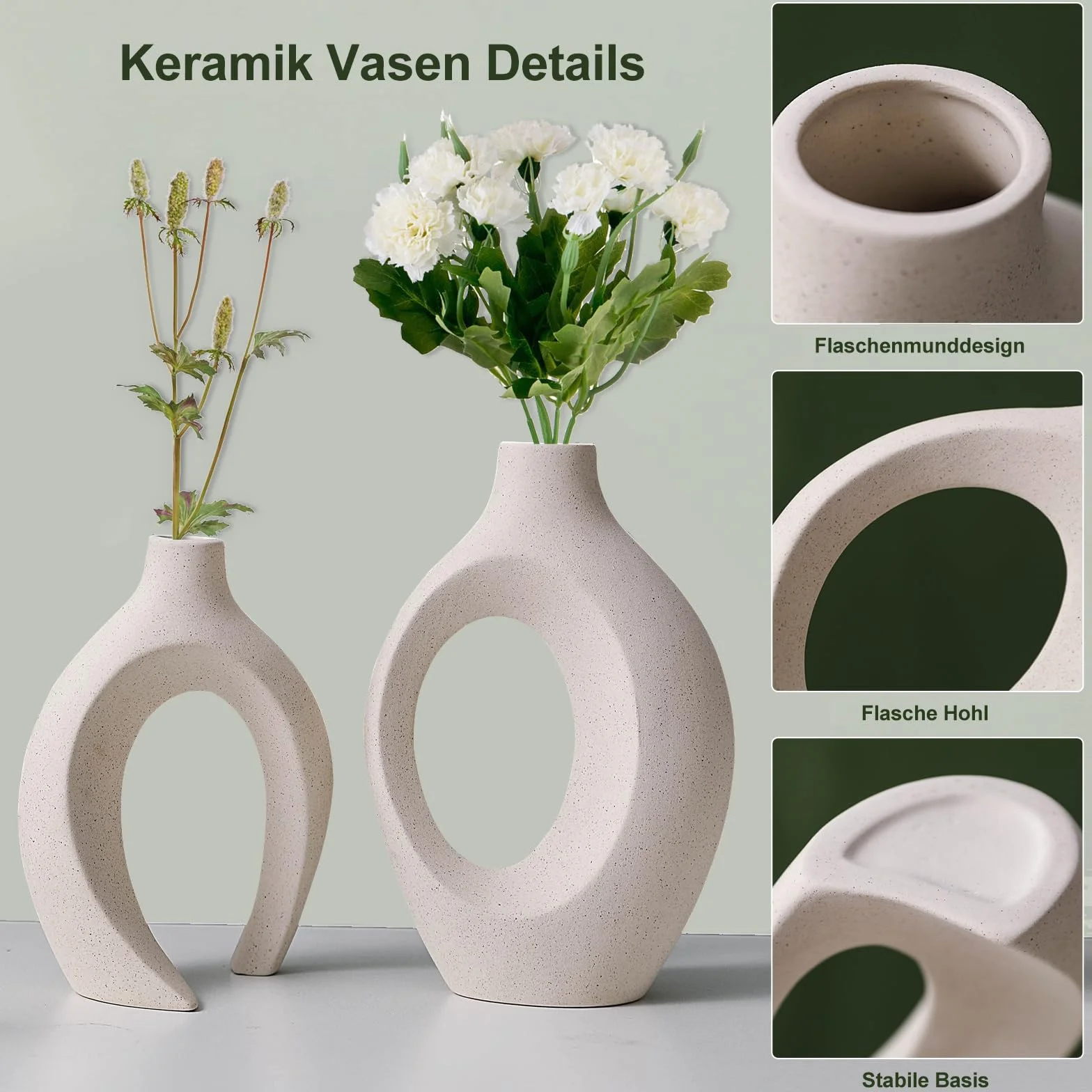 Ceramiczne wazony na kable zestaw 2 biały nordycki okrągłe doniczki