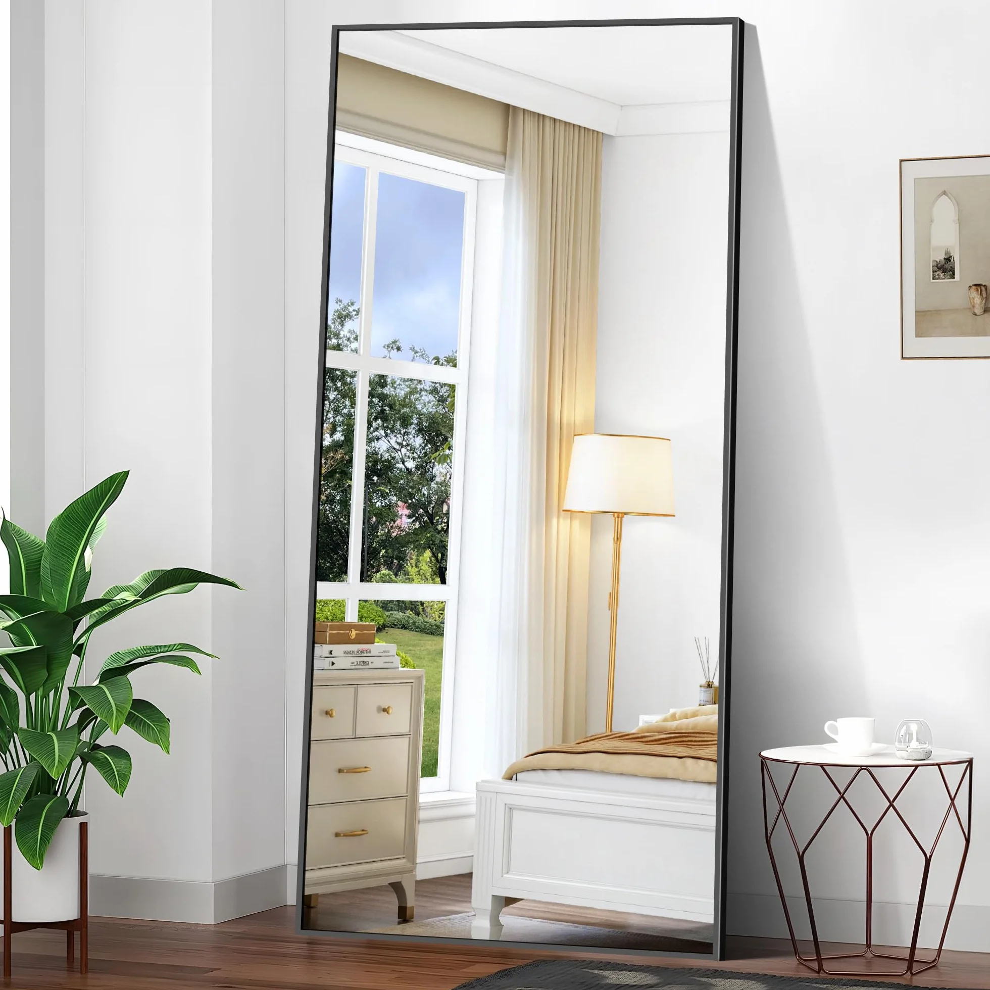 BONEWEI Lustro pełnej długości 192x85 cm prostokątne czarna rama stojące wiszące