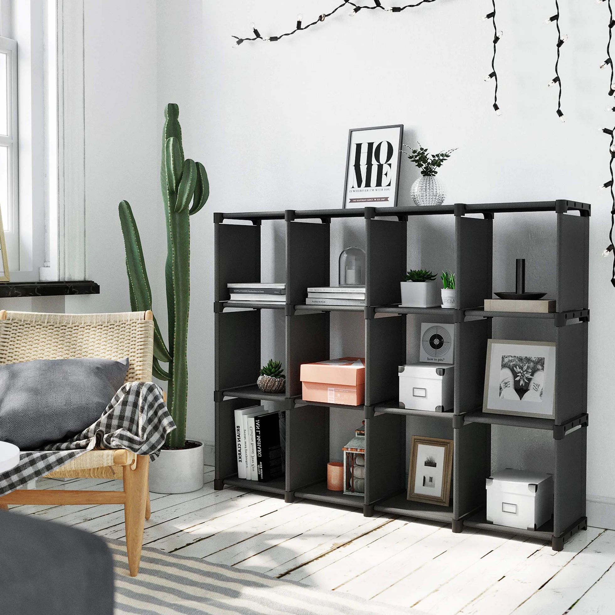 SONGMICS Regał z 12 przegródkami szafa modułowa 105x30x140 cm Czarny