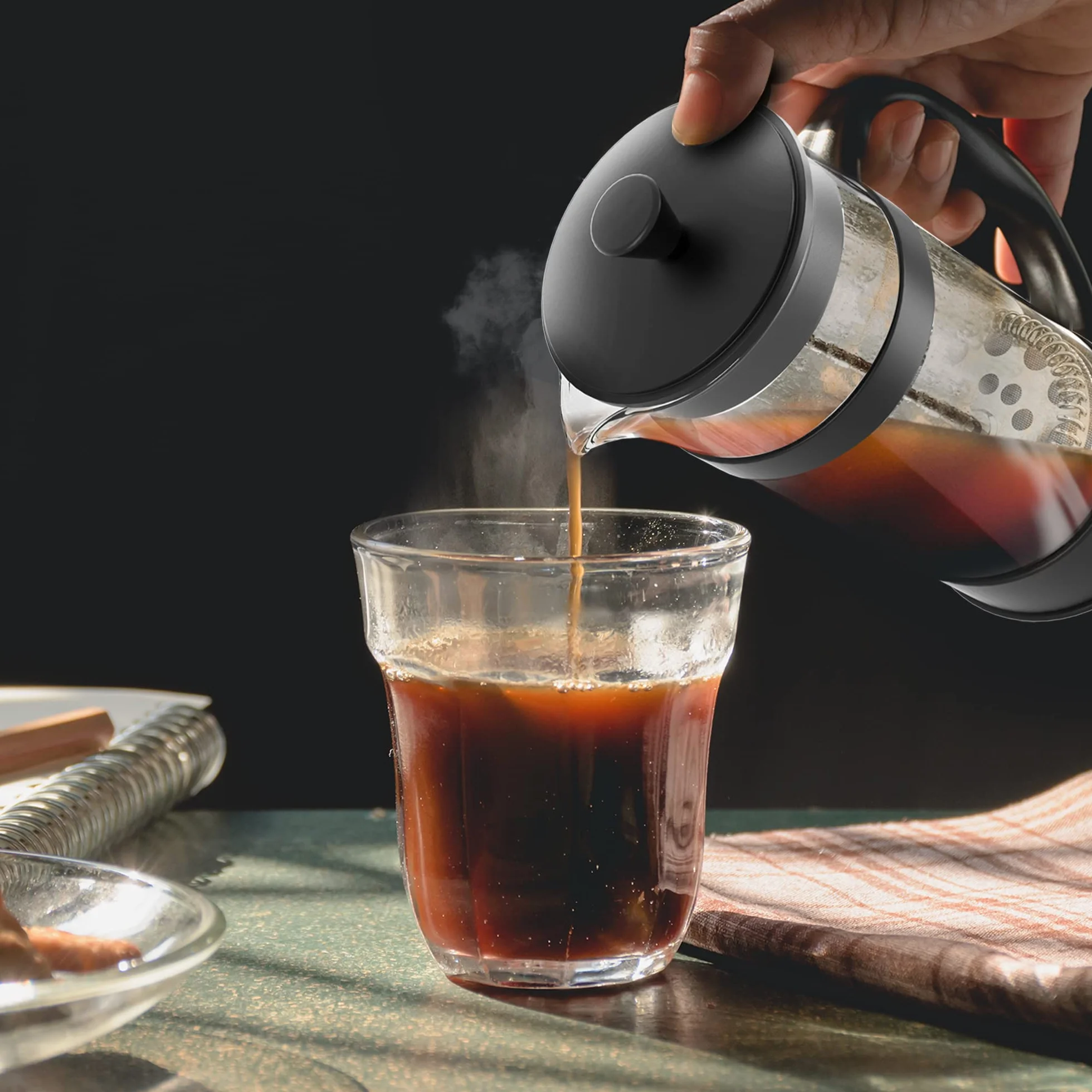 Kichly French Press Ekspres do Kawy 1000 ml Żaroodporne Szkło Stalowy Tłok
