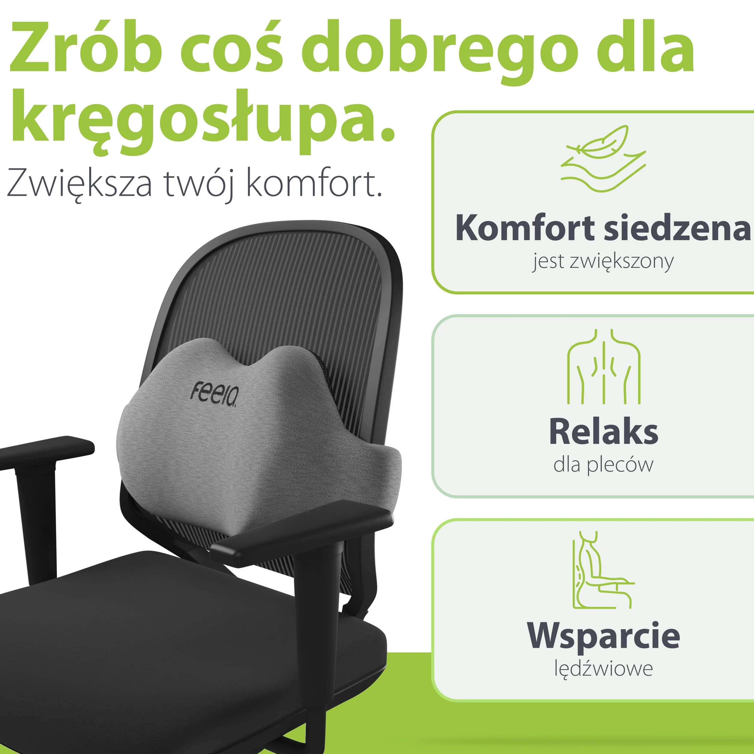 feela.® Ergonomiczne poduszki na plecy | Poduszka lędźwiowa do krzeseł standardowych, krzeseł do gier i krzeseł biurowych | Poduszka z pianki memory – łagodzi ból pleców i poprawia postawę