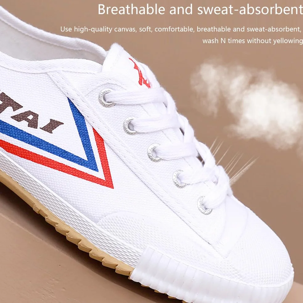 Buty do sztuk walki Aldult Unisex Tai Chi Kung Fu Sneakers Canvas Qigong Trainers Low Top Canvas Trainers,White,42 EU
