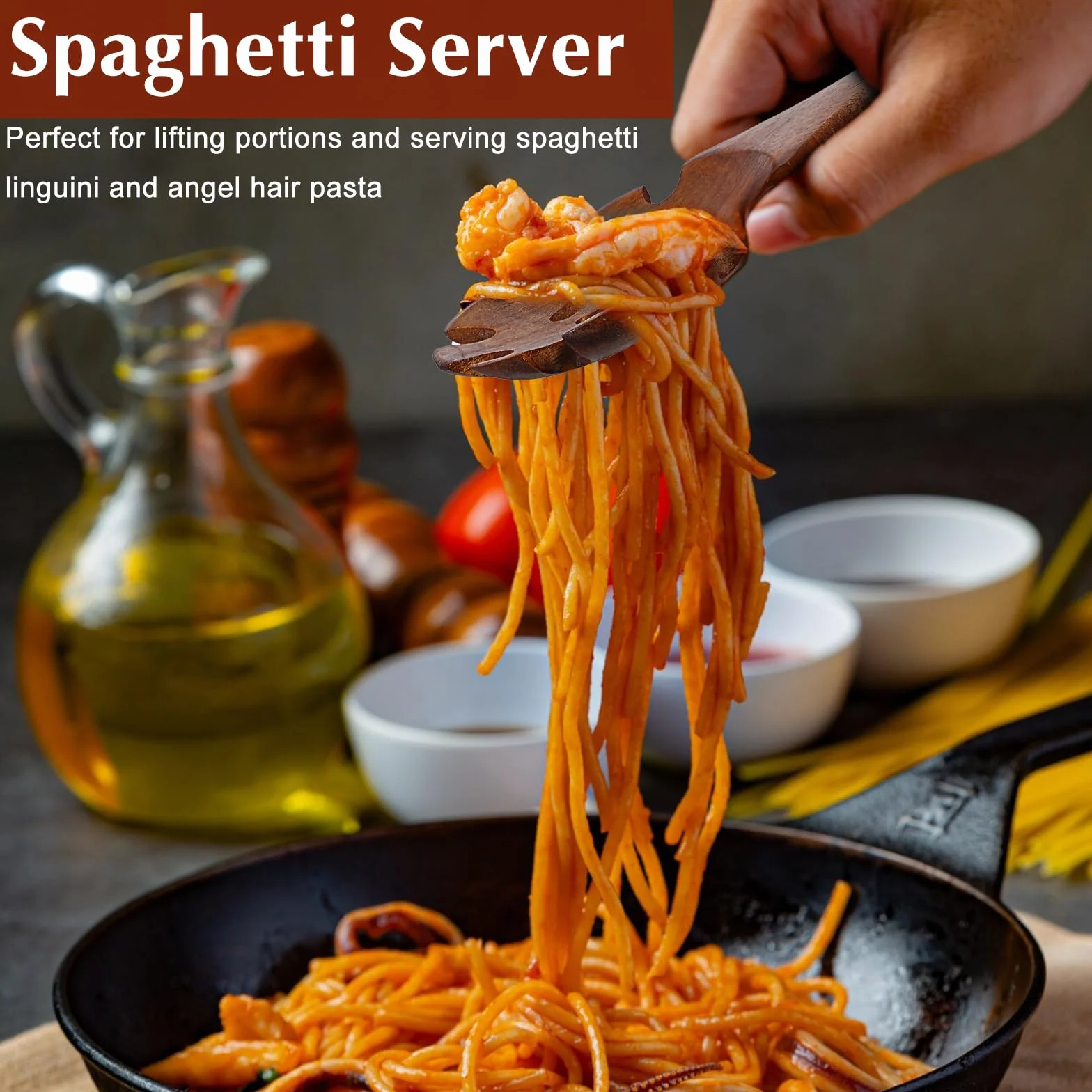 Drewniana łyżka do spaghetti 32 cm z zębami