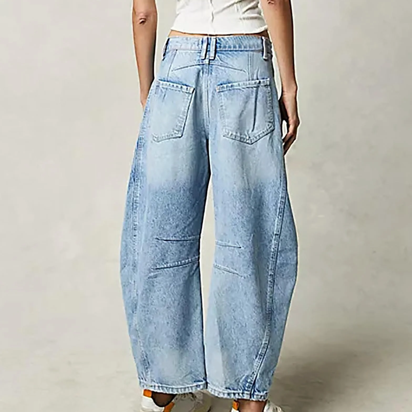 Damskie Workowate Dżinsy z Szeroką Nogawką Barrel Podkowa Boyfriend Przycięte Surowe Spodnie Dżinsowe Modne Dżinsy Vintage Hip Hop Baryłkę Vintage Niebieski Streetwear Dżinsy Wciągane Spodnie