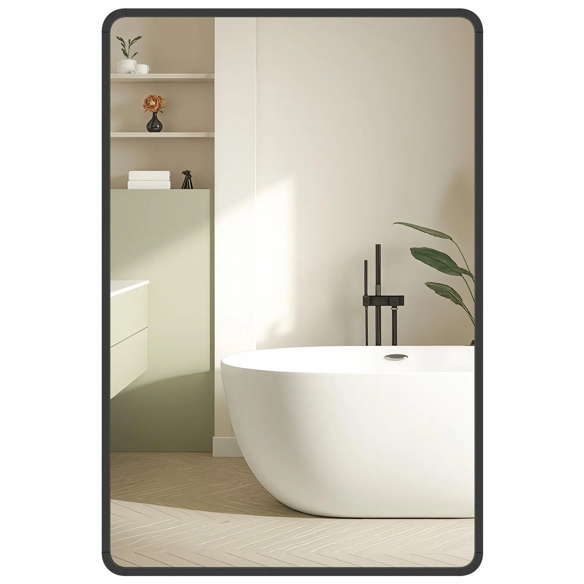 SONGMICS LWM010BD01 Lustro łazienkowe, montowane na ścianie, prostokątne, aluminiowa rama, 91 x 61 cm, z folią bezpieczeństwa, 2 opcje montażu, do salonu, sypialni, łazienki, czarne atrament