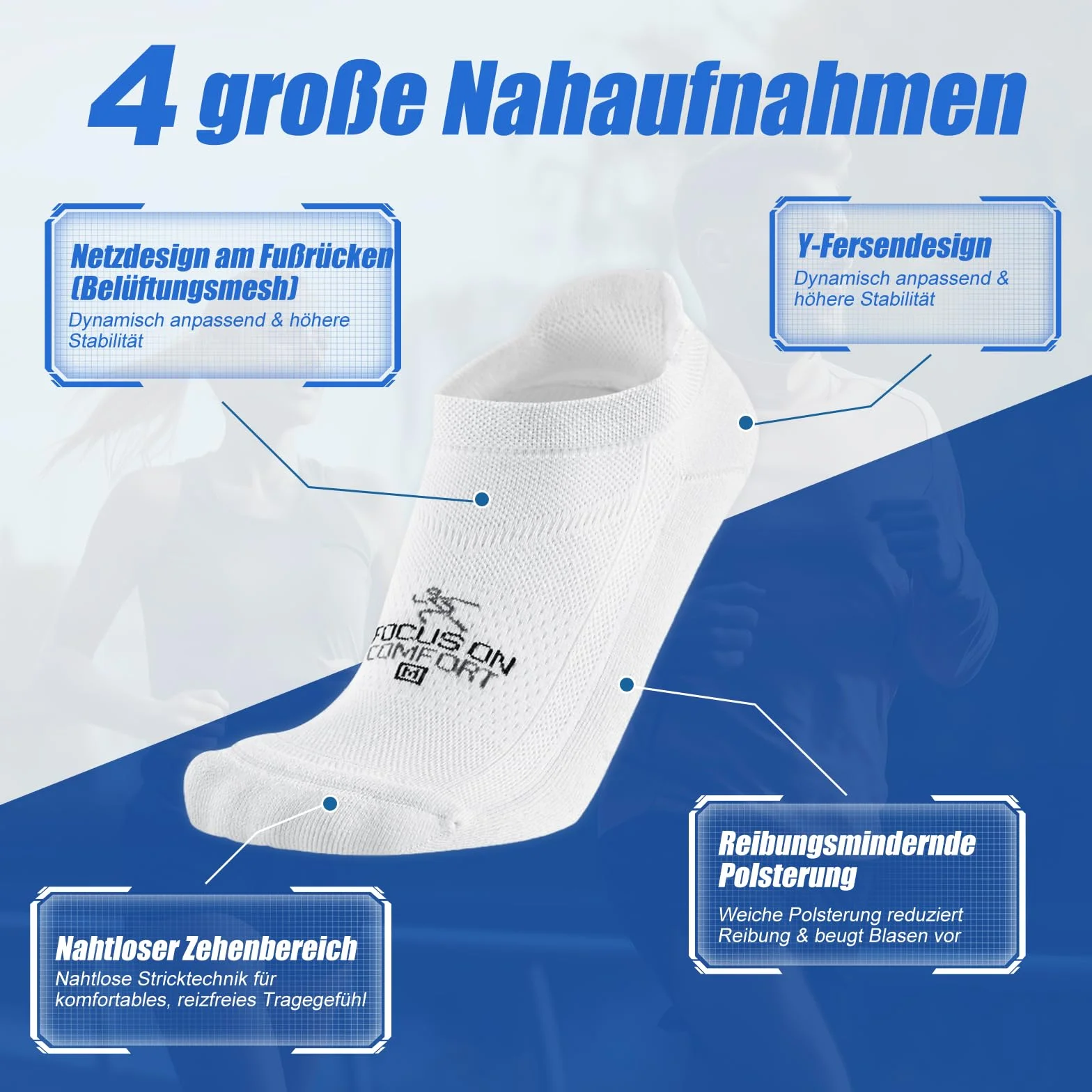 Coolmax Skarpety Biegowe Krótkie 3/6 Par, Oddychające Sneakersowe Damskie/Męskie, Przeciwko Pęcherzom & Wykładane, do Biegania, Wędrówek i Codziennie