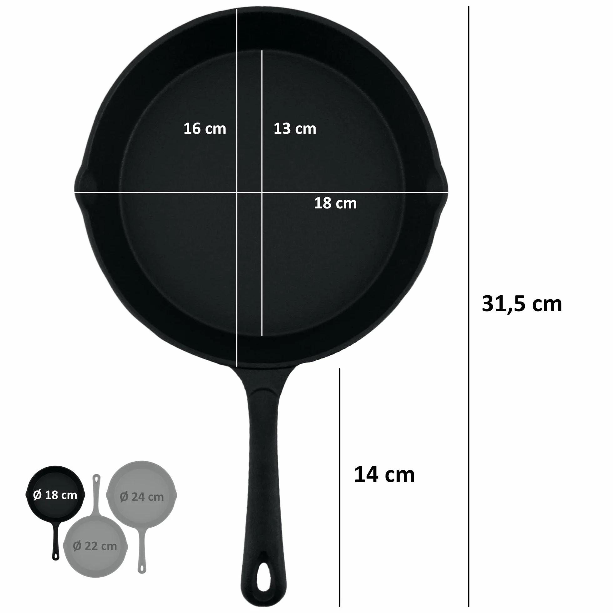 BBQ-Toro Zestaw 3 patelni żeliwnych Ø 16 20 24 cm do smażenia i steków