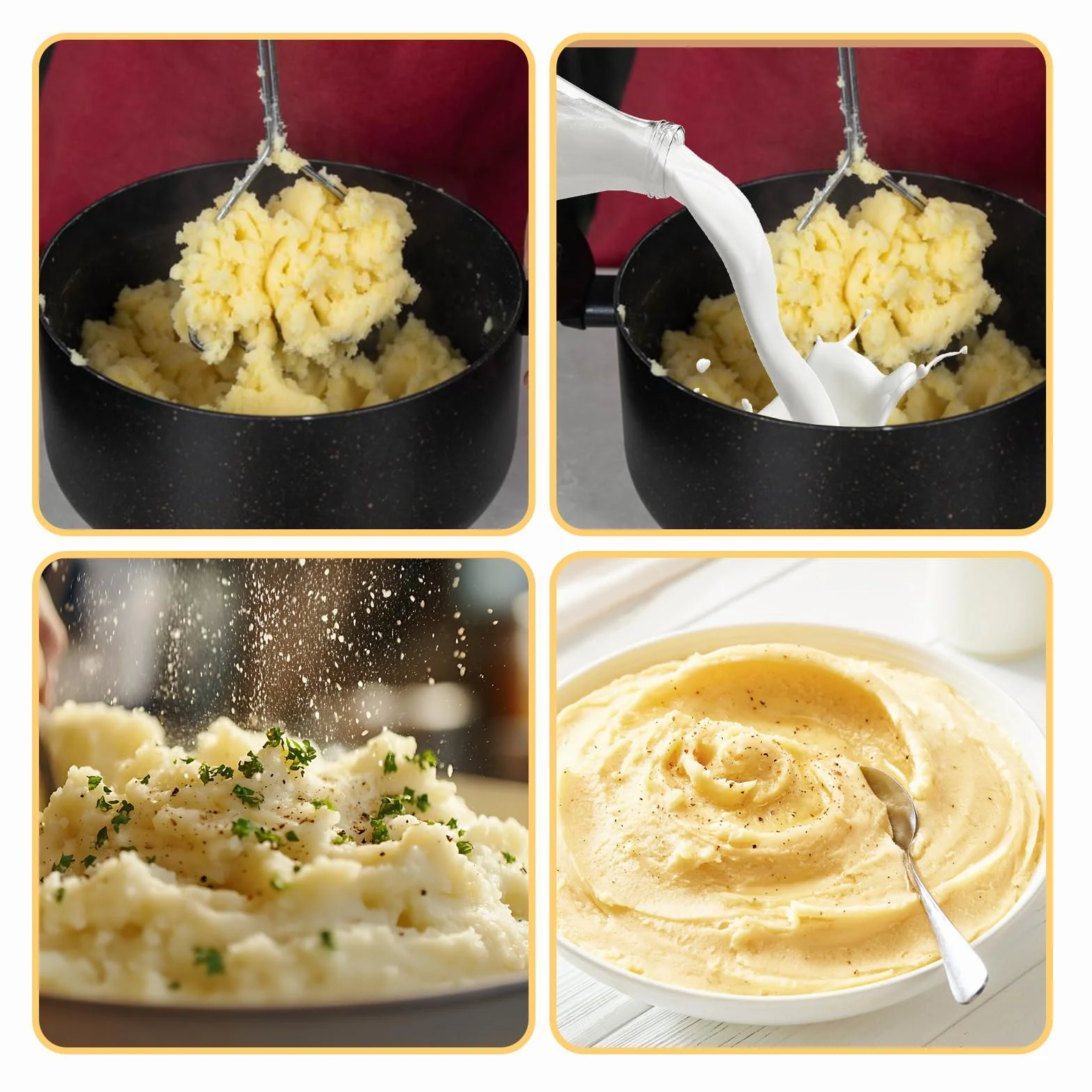 ASelected Tłuczek do ziemniaków, stal nierdzewna, z długim uchwytem, do warzyw, nadaje się do mycia w zmywarce, do tłuczonych ziemniaków, kremowych puree (315 x 80 mm)